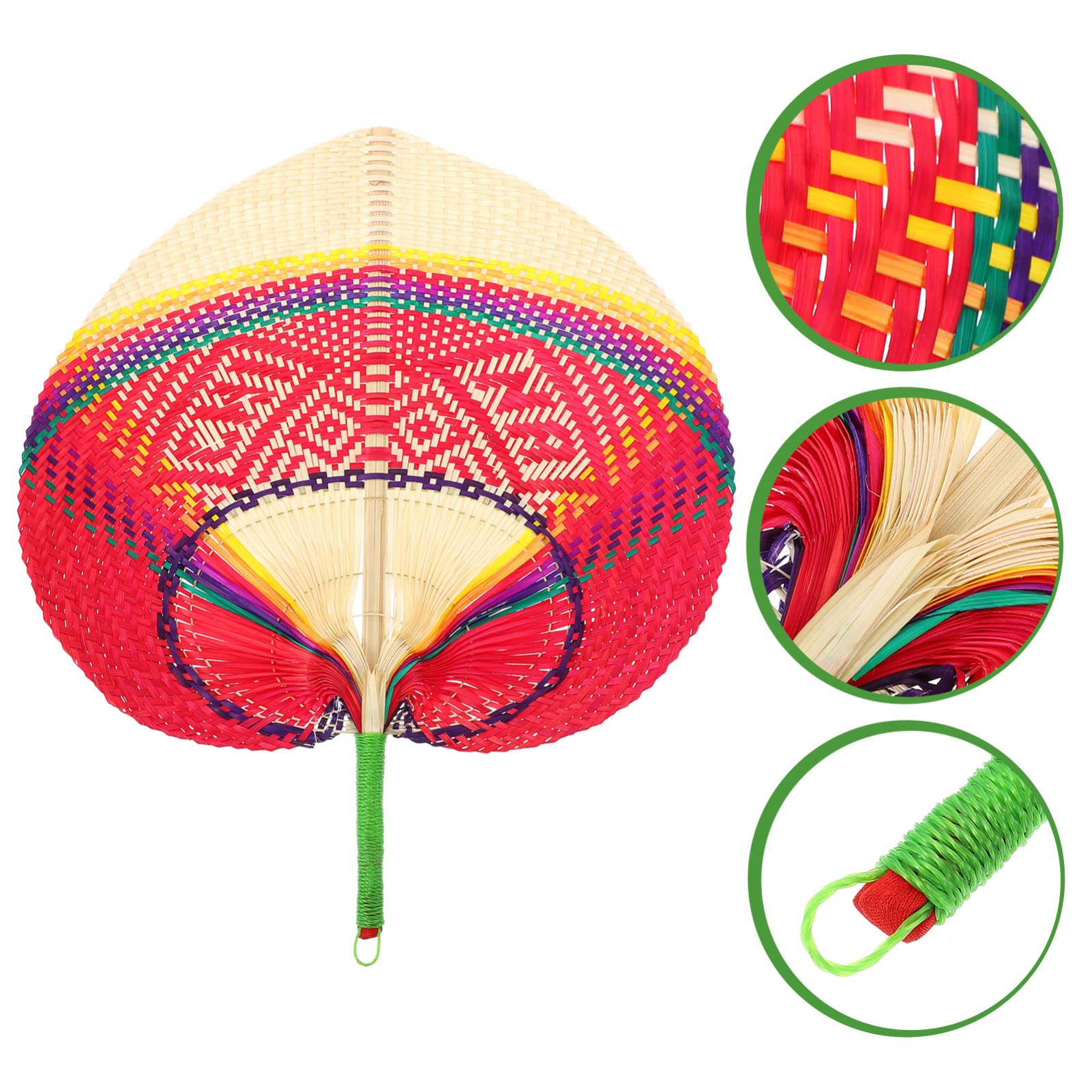 Natural Handwoven Cattail Cooling Fan - Eco-Friendly Bamboo Woven Pu Fan for Summer, Outdoor & Home Decor - Peach Shape Decorative Fan for Patio, Beach, and Indoor Cooling