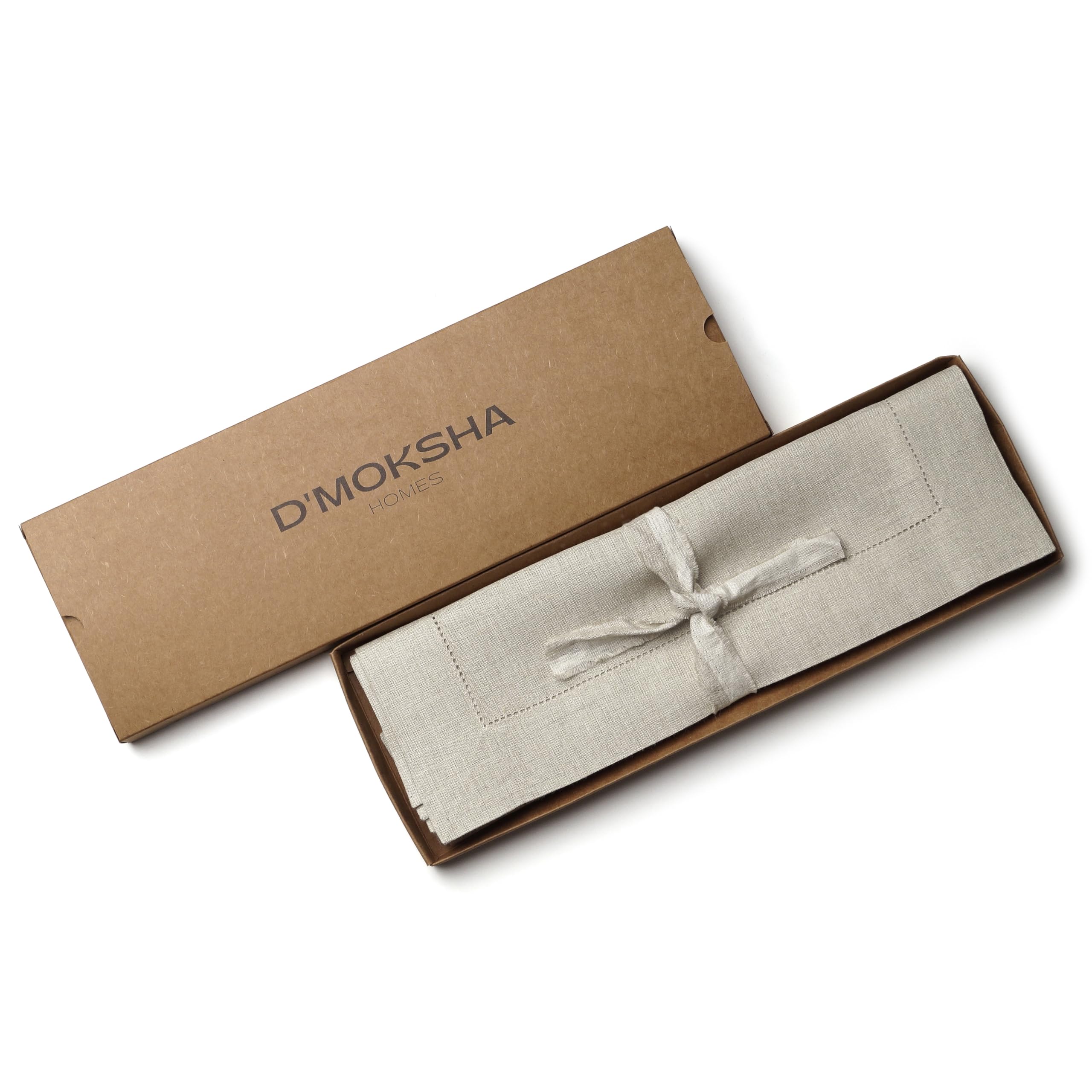 D'Moksha Homes 100% Pure Linen Placemats Set of 4 - Natural 14x19 Inch Table Mats with Classic Hemstitch | Washable & Durable for Dining Table Decor | Perfect for Christmas, Thanksgiving, and Everyday Elegant Dinner Parties
