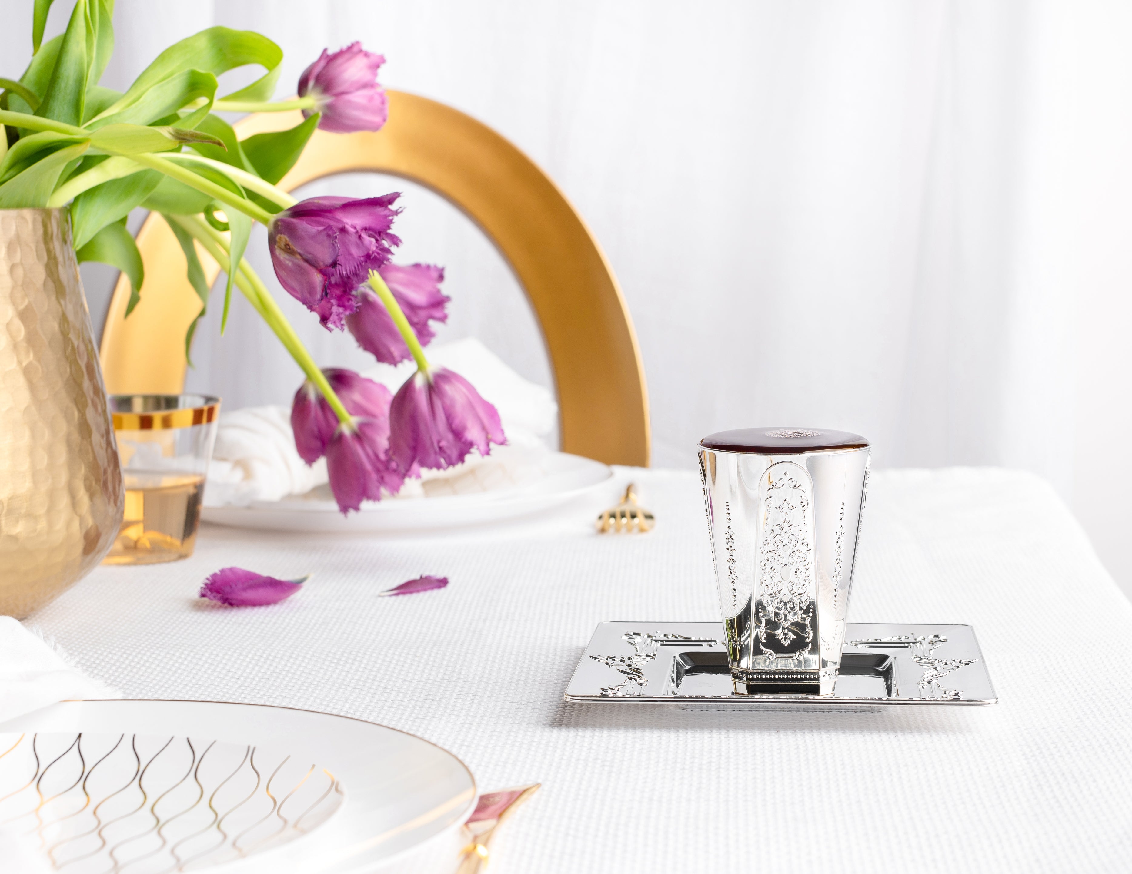Elegant Square Kiddush Cup Set with Matching Tray - 5 Piece Pack for Jewish Holidays & Shabbat Celebrations - Perfect for Wine Blessings & Religious Ceremonies