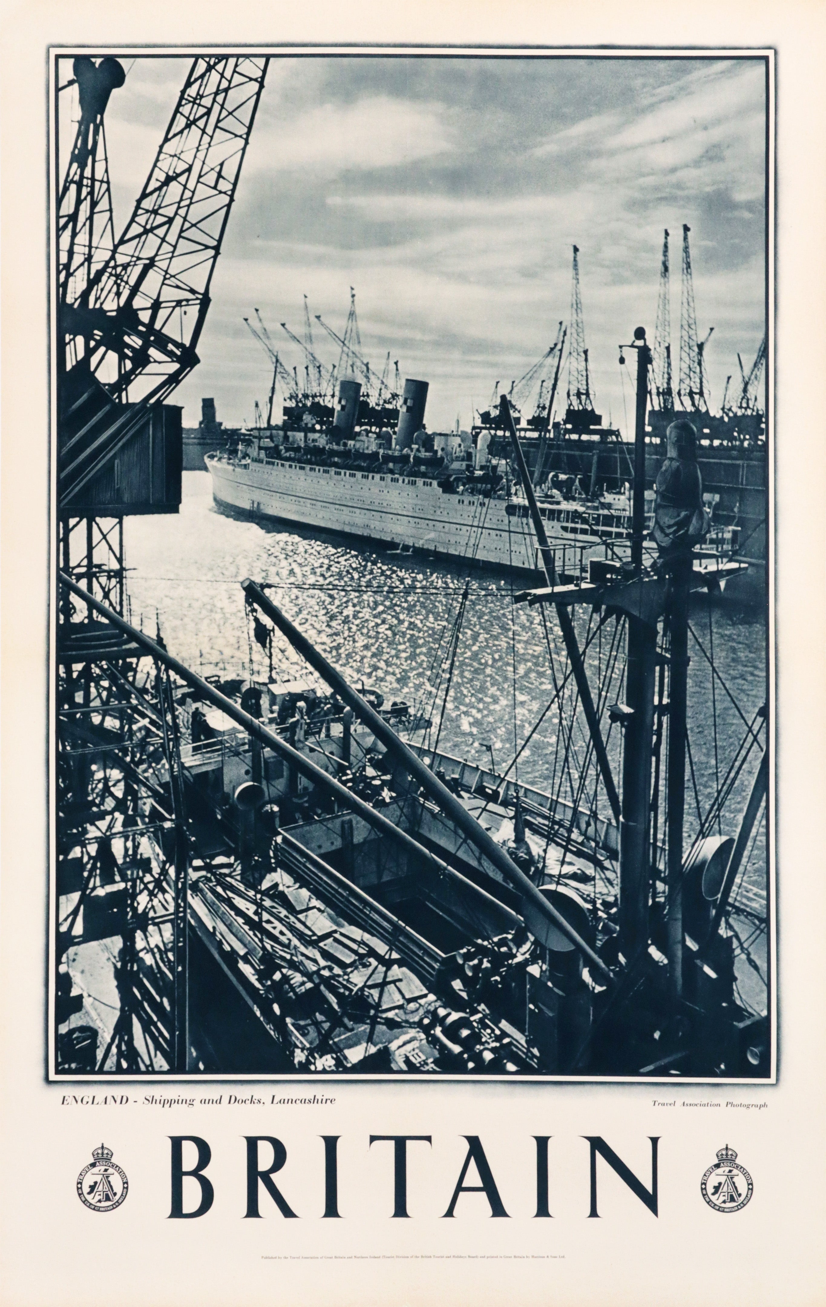 Vintage 1940s British Travel Poster - UK Travel Association of Great Britain & Northern Ireland - England Shipping & Docks Lancashire - Perfect for Home Decor & Vintage Collectors