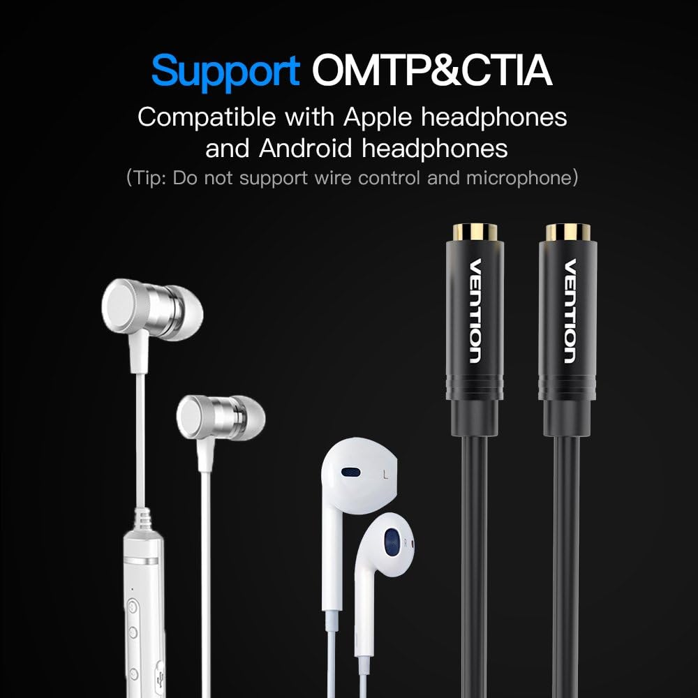 VENTION USB C to Dual 3.5mm Headphone Jack Audio Splitter Adapter - Compatible with iPhone 15 Pro Max/15 Pro/15 Plus, iPad Pro, Samsung Galaxy S24/S23/S22 Ultra - Share Music with Friends on Flights, Road Trips or Study Sessions