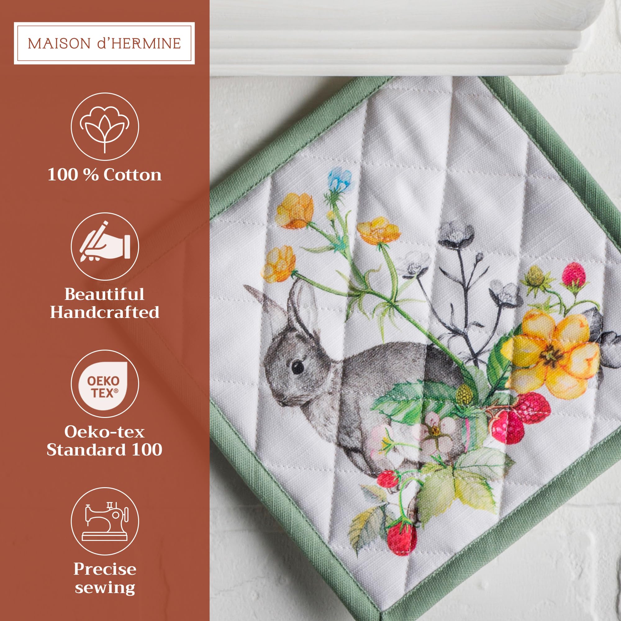 Maison d'Hermine 100% Cotton Heat Resistant Pot Holders Set of 2 - 8
