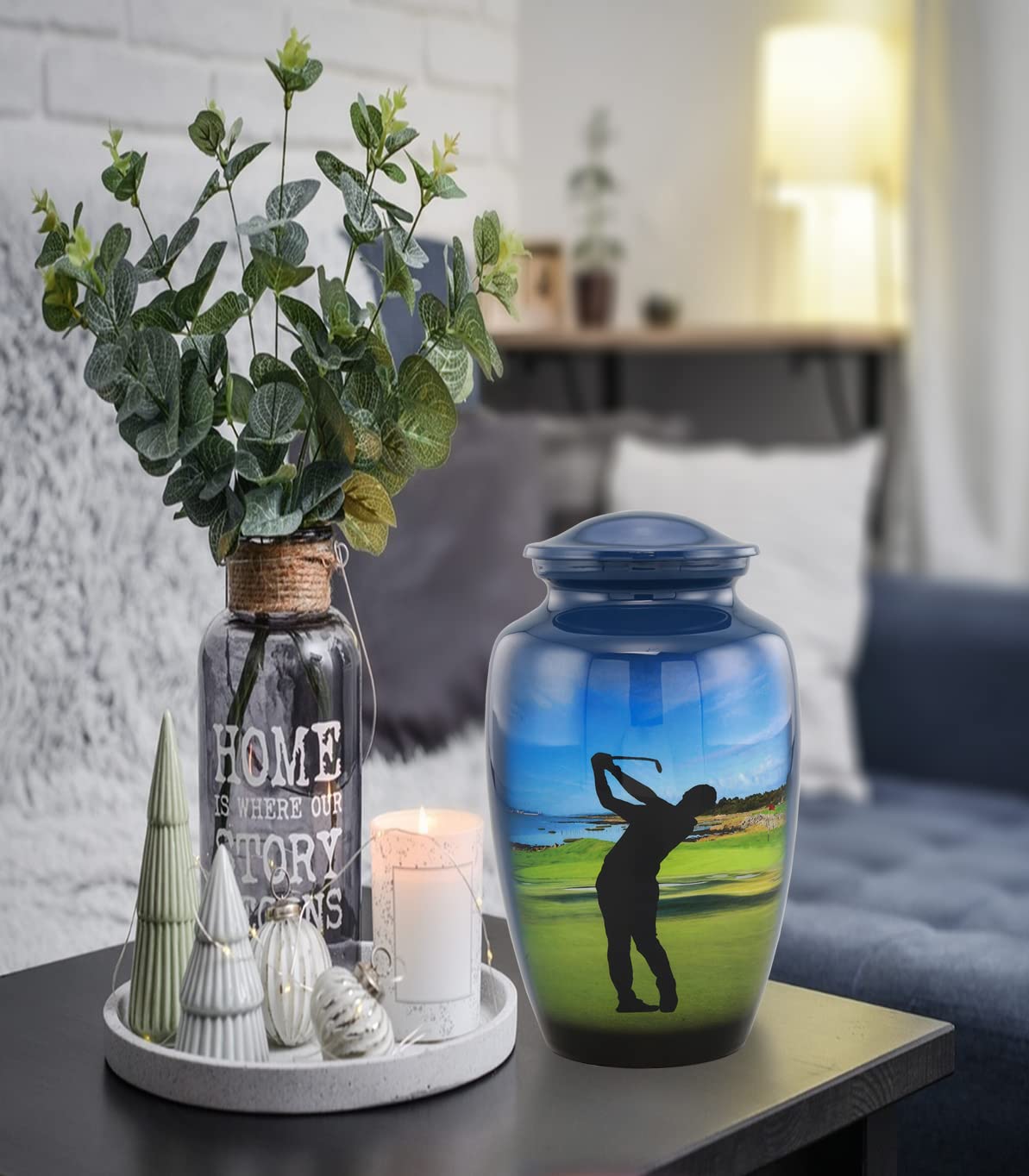 Golf Cremation Urn for Ashes - Hand Painted Classic Golfer Memorial Urn with Velvet Bag (Large) - Perfect for Honoring Golf Lovers & Displaying at Home or Memorial Services