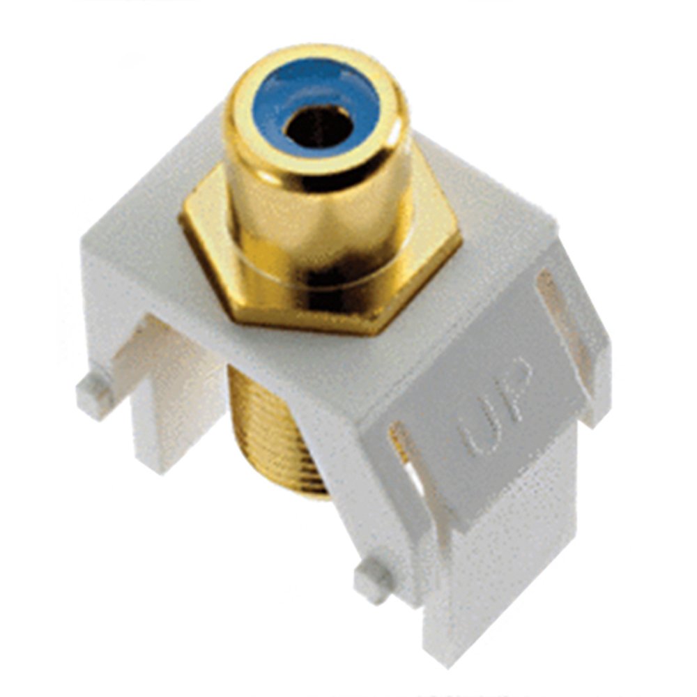 Legrand OnQ Blue RCA to F Connector Adapter - White (WP3464WH) - Standard RCA Front Jack & F-Type Coaxial Rear Jack for Audio/Video - Compatible with All Keystone Wall Plates - Perfect for Home Theater, CCTV, and AV System Connections