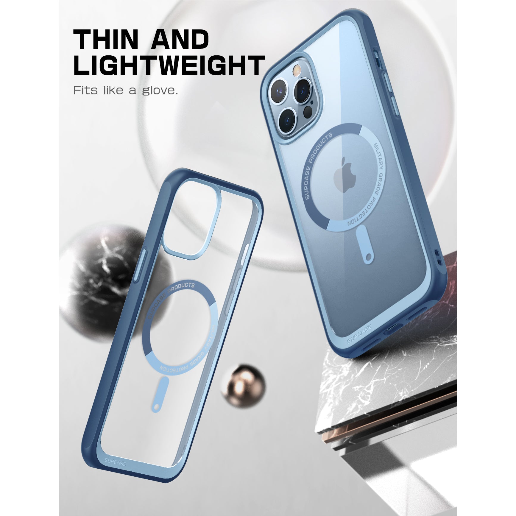iPhone 13 Pro Max Case 6.7 Inch - Unicorn Beetle MAG Slim Clear Protective Cover with MagSafe Compatible in Blue | Perfect for Everyday Use, Work & Travel Protection