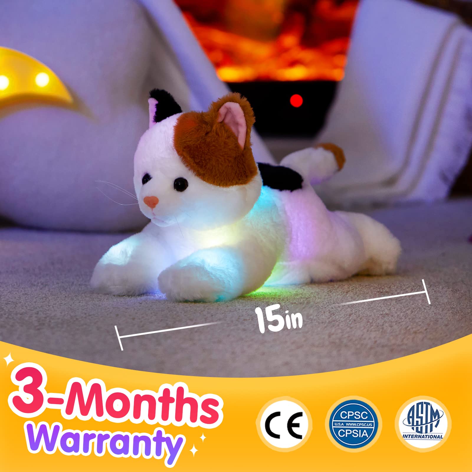 Glow Guards LED Light Up Calico Cat Stuffed Animal - 15