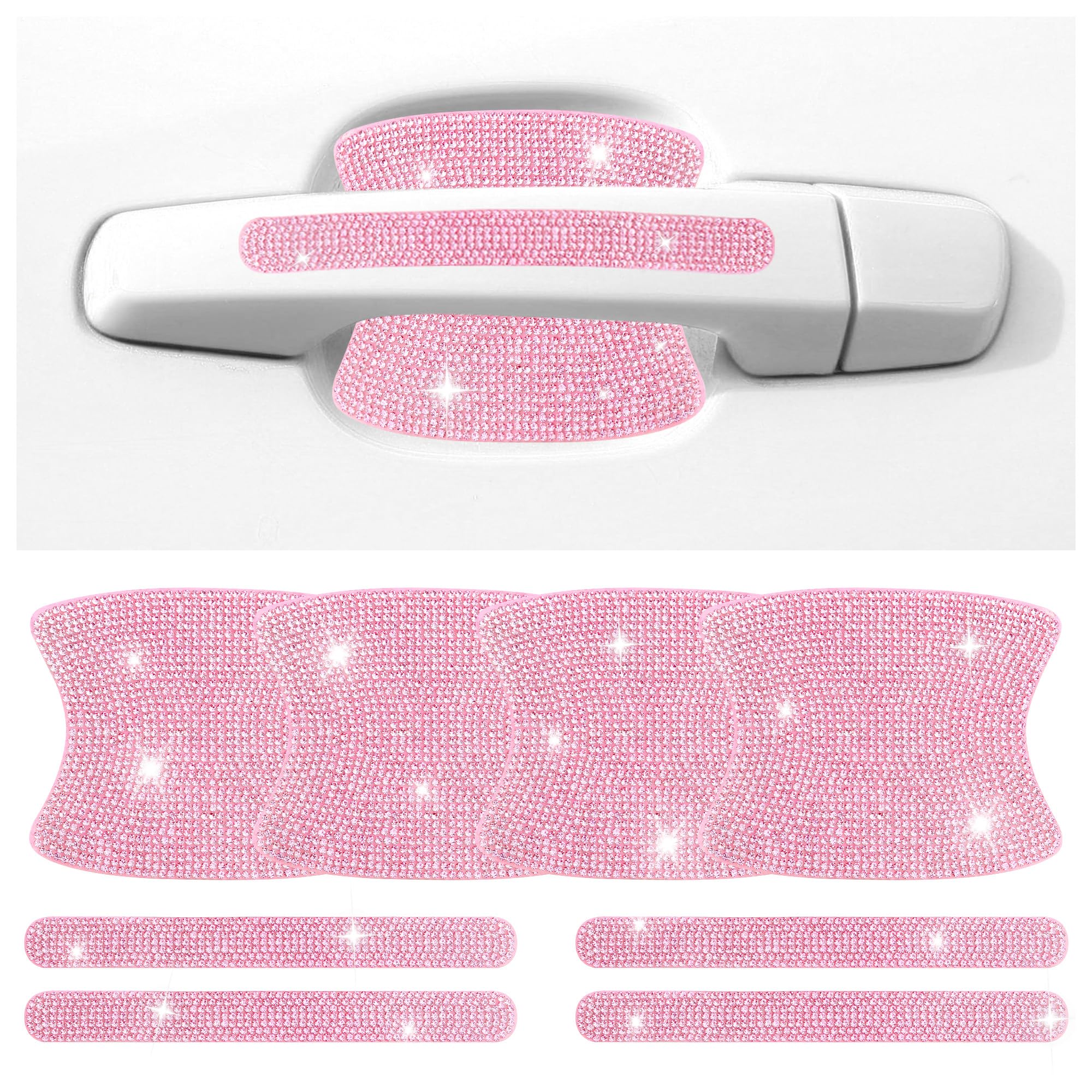 8PCS Rhinestone Car Door Handle Protector Kit - Bling Scratch Protection Cover for Women & Men, Pink Car Accessories Decor Stickers | Perfect for Luxury Car Enhancement & Gift Giving