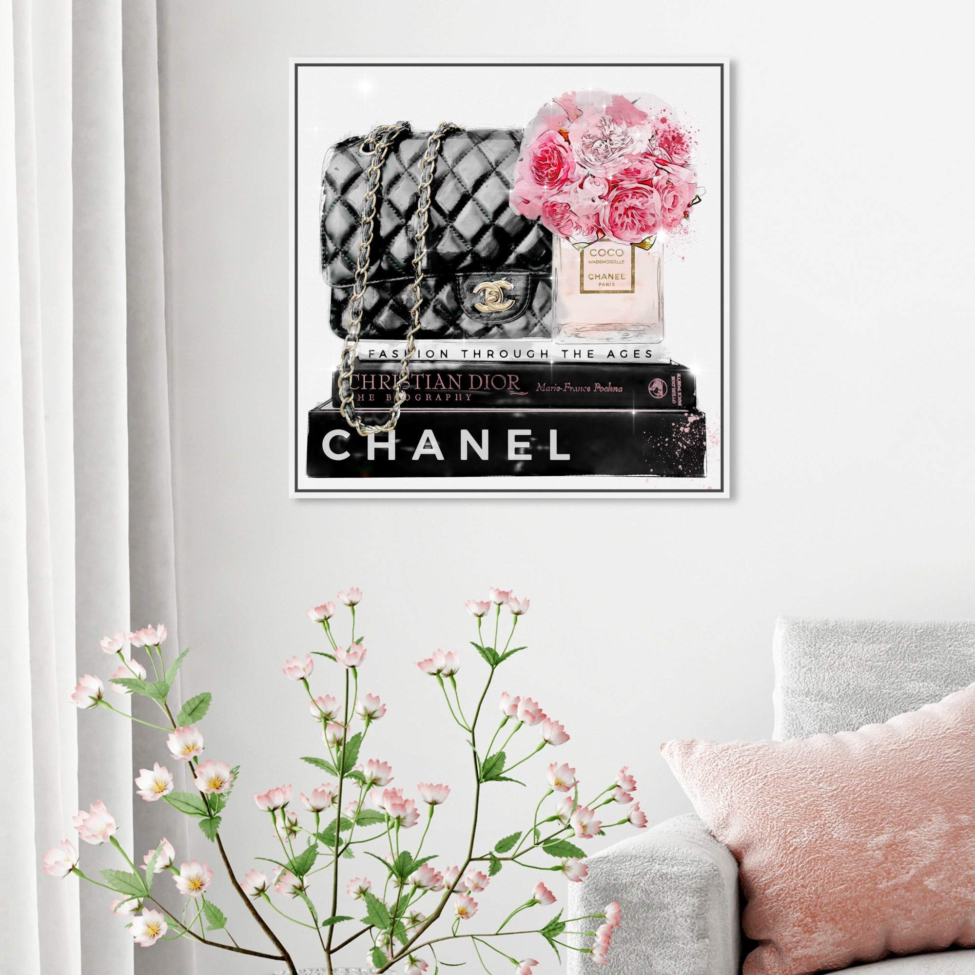 Oliver Gal Artist Co. 'Elegant Essentials Paris' Fashion Wall Art Canvas Print - 24x24 Inch Handbag Decor with White Floating Frame - Perfect for Living Room, Bedroom & Office Décor