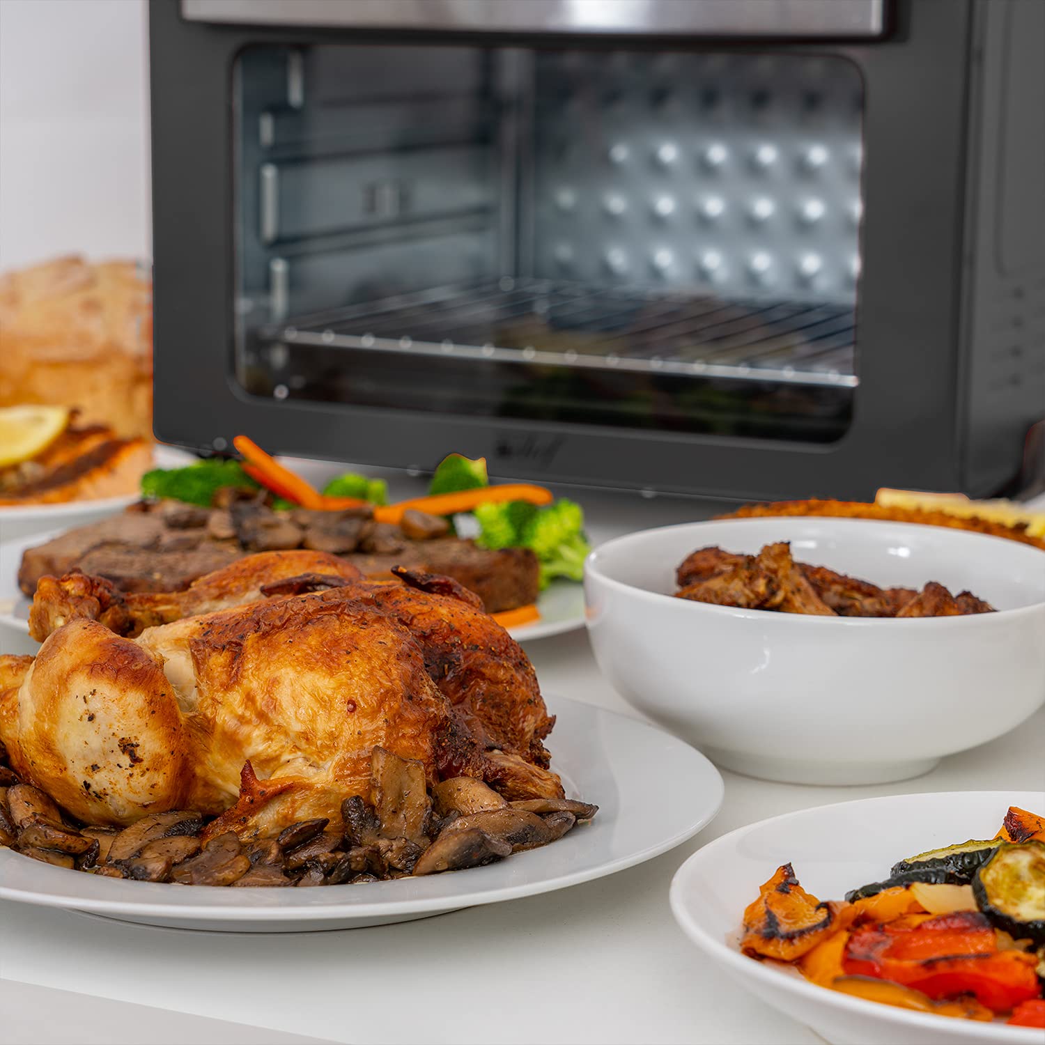 Deco Chef 24 QT 1700W Stainless Steel Toaster Oven with Air Fryer, Rotisserie, Grill Rack & Baking Pan - Perfect for Baking, Roasting, Air Frying & Family Cooking