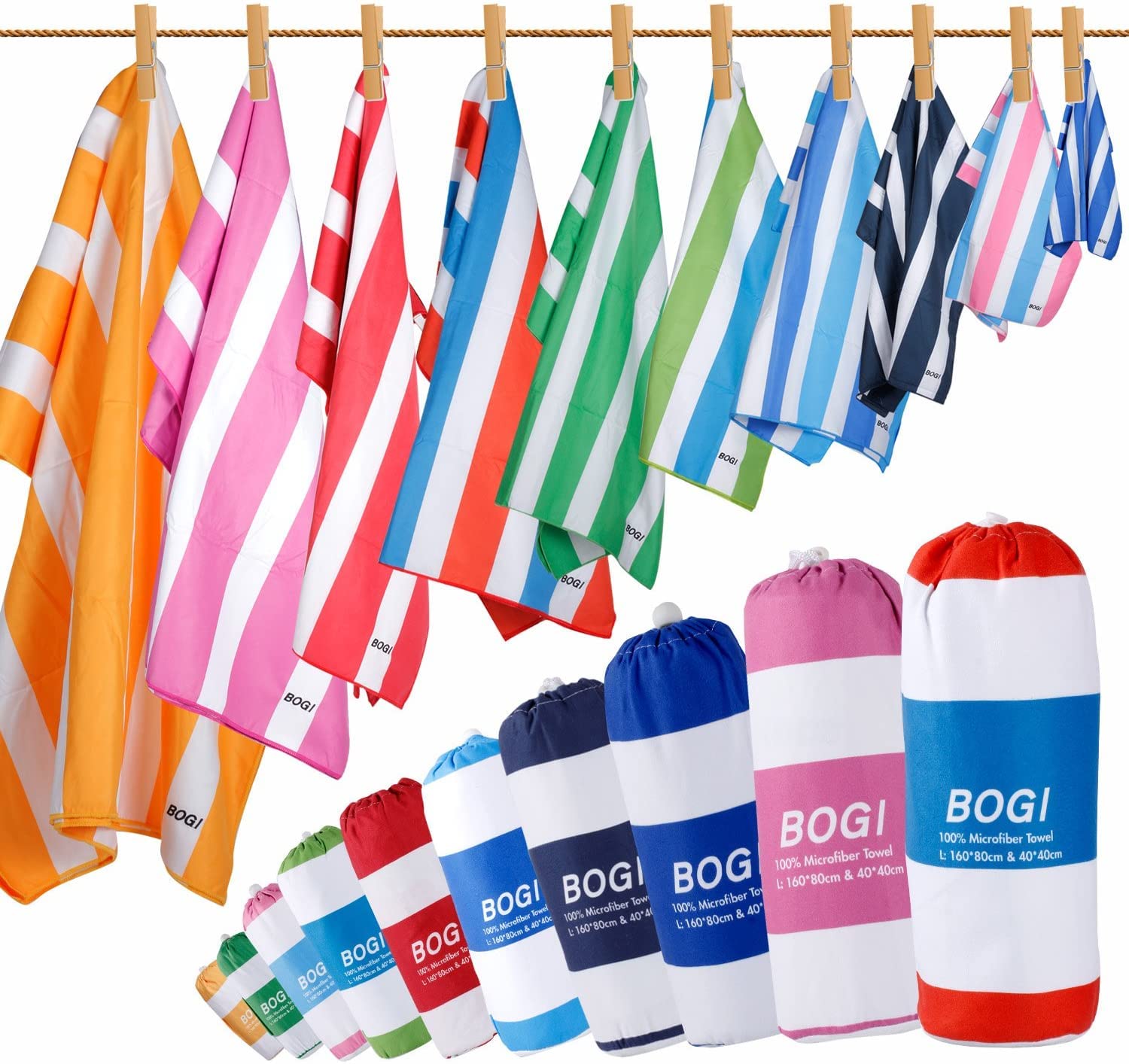 BOGI Microfiber Beach Towel Set - Quick Dry, Lightweight & Oversized Travel Towel (63