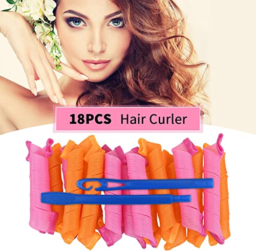 Ekan Heatless Spiral Hair Curlers Set of 18 - No Heat Curling Rods for Women & Girls, Magic Hair Rollers for Short & Long Hair Styling - Perfect for Overnight Curls, Beach Waves & Natural Hairstyles