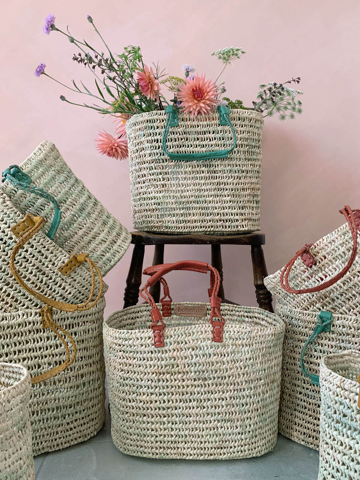 Stylish Pleated Leather Handle Basket in Mustard - Perfect for Home Decor, Storage, and Gift Giving