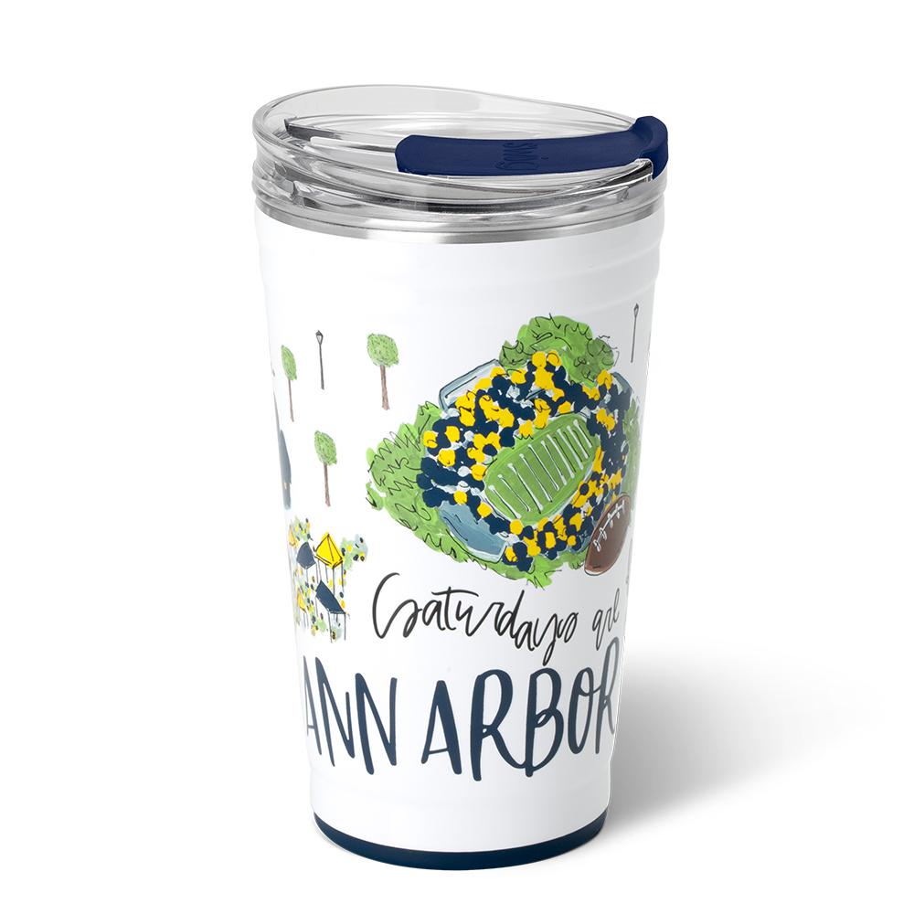 24oz Saturdays in Ann Arbor Party Cup - Insulated Tumbler for Beer, Cocktails & Cold Drinks - Perfect for Tailgates, BBQs & Outdoor Parties