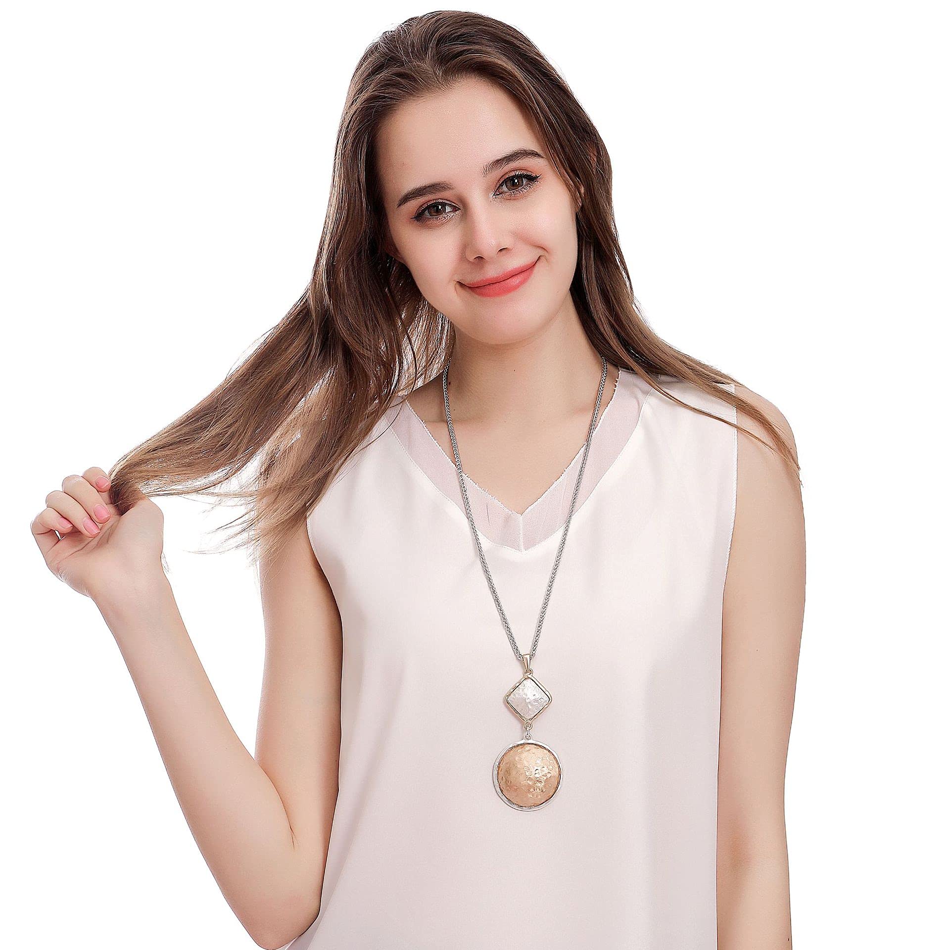 Chunky Chain Long Necklace with Silver Pendant - Women's Fashion Jewelry for Everyday Wear & Special Occasions