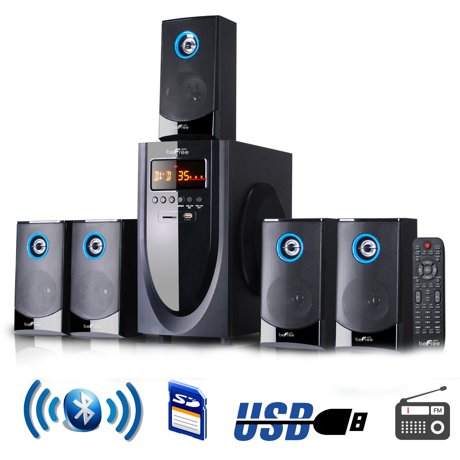 beFree Sound BFS-520 5.1 Channel Surround Sound Home Theater System - High-Quality Audio for Movies, Music & Gaming - Perfect for Living Room & Home Theater Setup (Black)