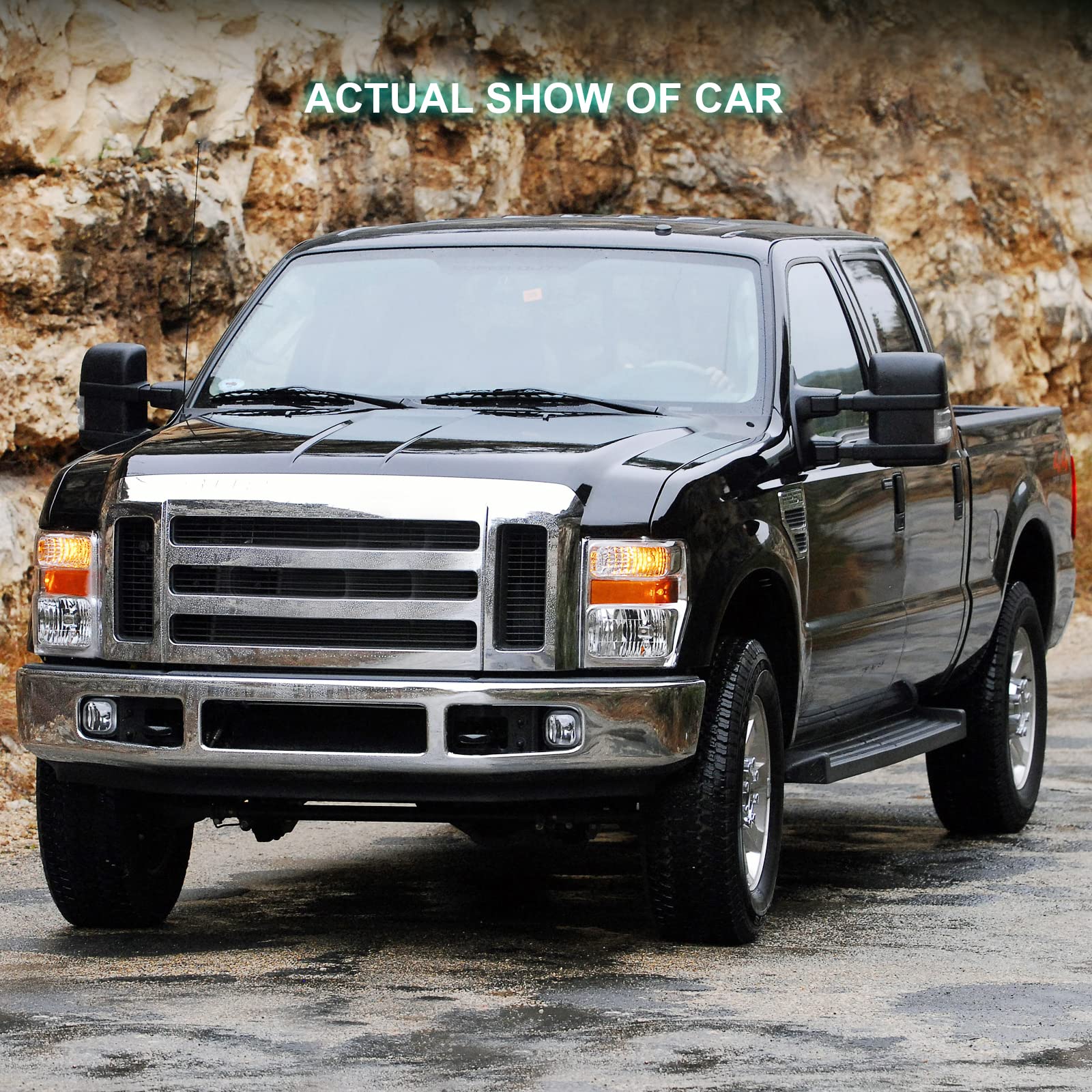 SCITOO Power Heated Towing Mirrors for Ford F250 F350 F450 F550 (1999-2002) - Black Cap Housing, Manual Folding & Telescoping - Perfect for Heavy-Duty Towing, RV Trailering & Off-Road Adventures
