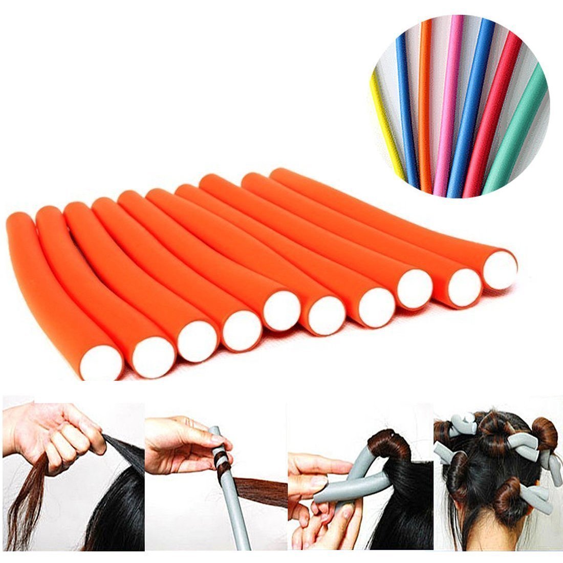 Elecsera Magic Hair Foam Soft Twist Curler Rods Rollers - 10 Pack Multicolor Hair Styling Tools for Wavy & Curly Hairstyles at Home or Salon