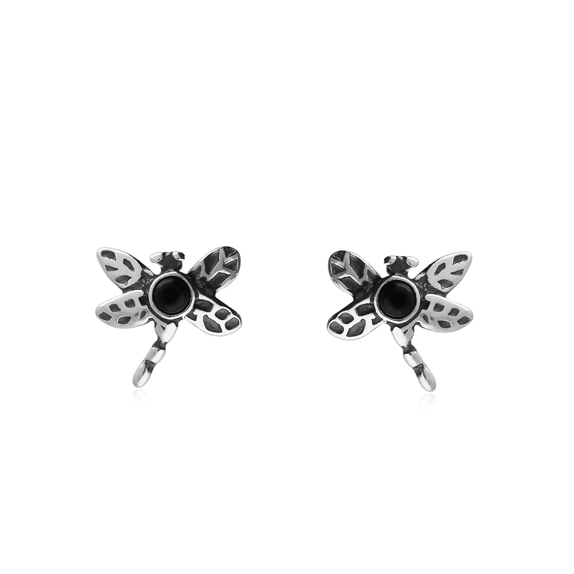 Sterling Silver Whitby Jet Dinky Dragonfly Stud Earrings - Elegant & Lightweight Jewelry for Women - Perfect for Everyday Wear, Gift Giving & Special Occasions