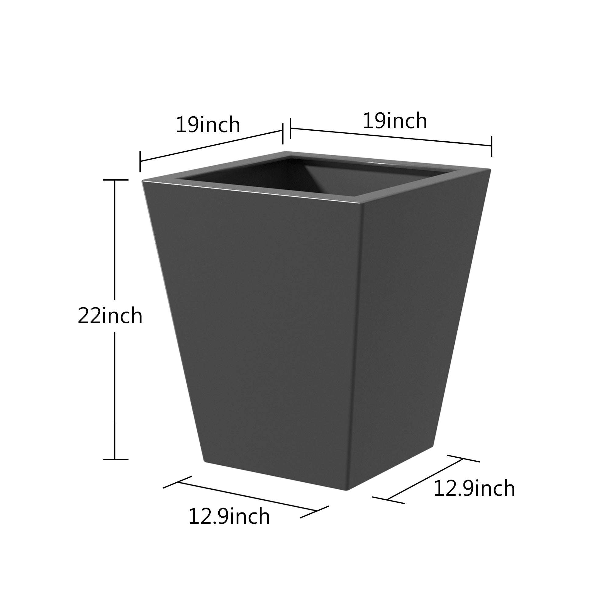 22 Inch Tall Metal Tapered Planter - Large Outdoor & Indoor Garden Pot with Drainage Hole & Rubber Plug, Modern Home Decor for Patio, Living Room, Balcony & Office Spaces