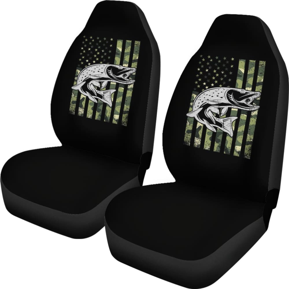 Premium Custom Green American Flag Car Seat Covers for Trout Fishing Enthusiasts - Durable & Stylish Protection for Trucks, SUVs & Boats - Model 211803