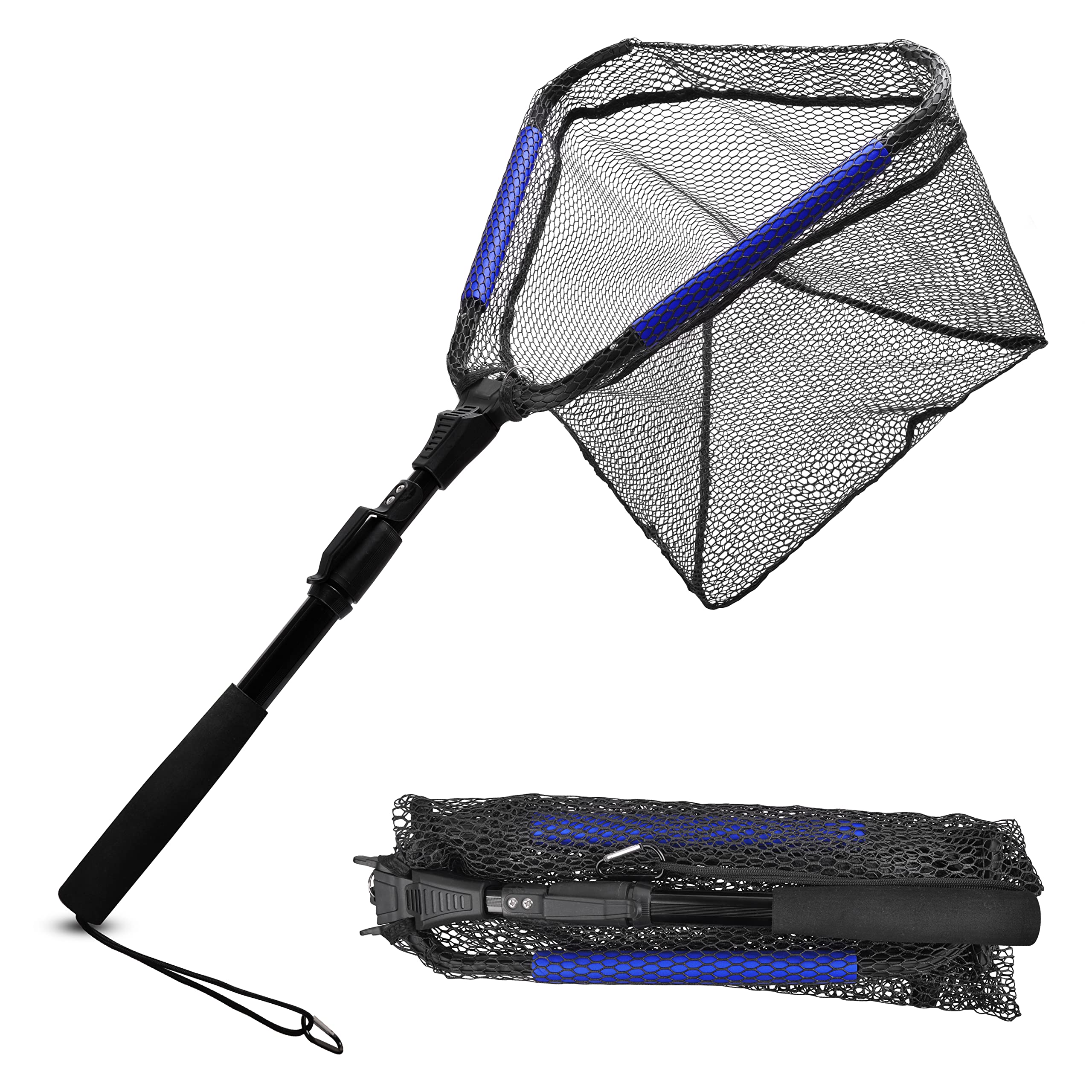 **Foldable Fishing Landing Net with Telescopic Handle - Rubber Coated Collapsible Fishing Net for Kayak, Boat, Saltwater & Freshwater - Safe Fish Catch & Release | Ideal for Fly Fishing, Kayaking & Shore Fishing**