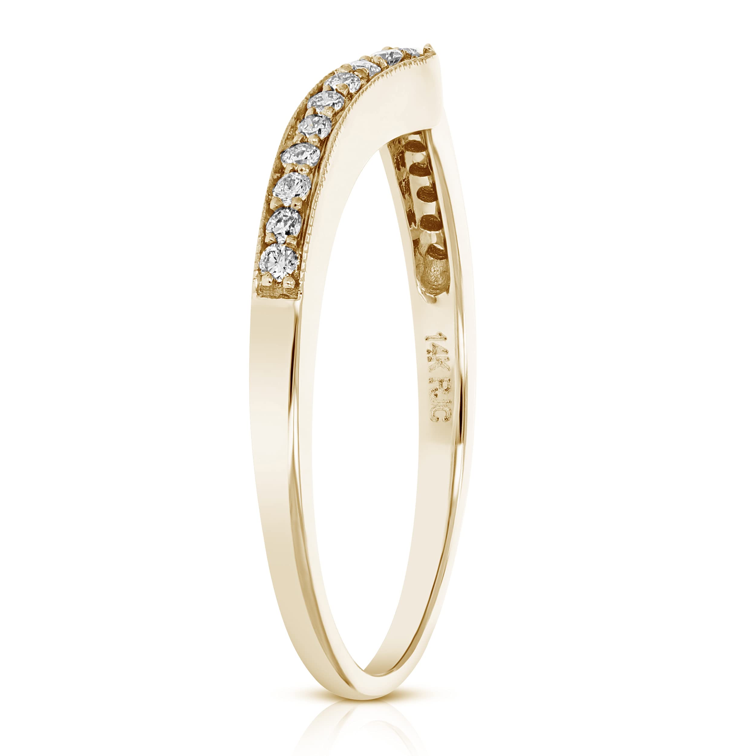 0.18cttw to 1cttw V-Shaped Round Diamond Wedding Band for Women - 14K Gold Milgrain Engagement Ring - Size 4.5-10 - Perfect for Anniversaries, Proposals & Bridal Jewelry Gifts