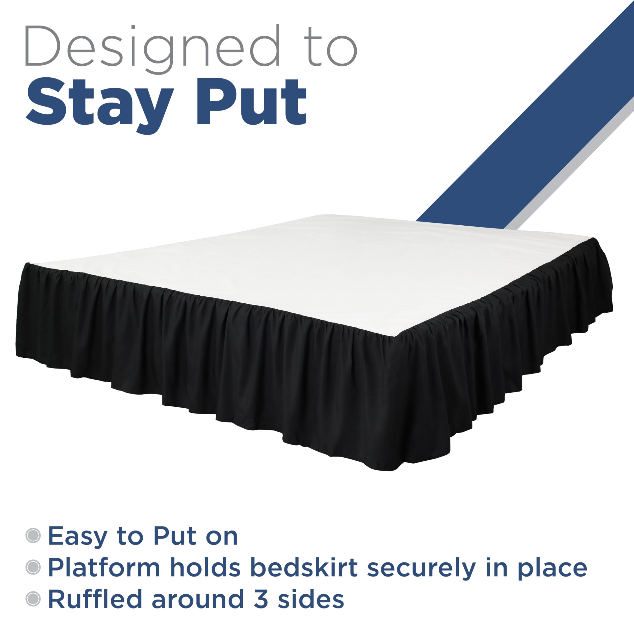 Martex King Ruffle Bed Skirt - Premium Microfiber 15 Inch Drop Bedskirt with Easy Fit, Hotel Quality Black Bed Skirt for Luxurious Bedroom Decor & Guest Room Styling