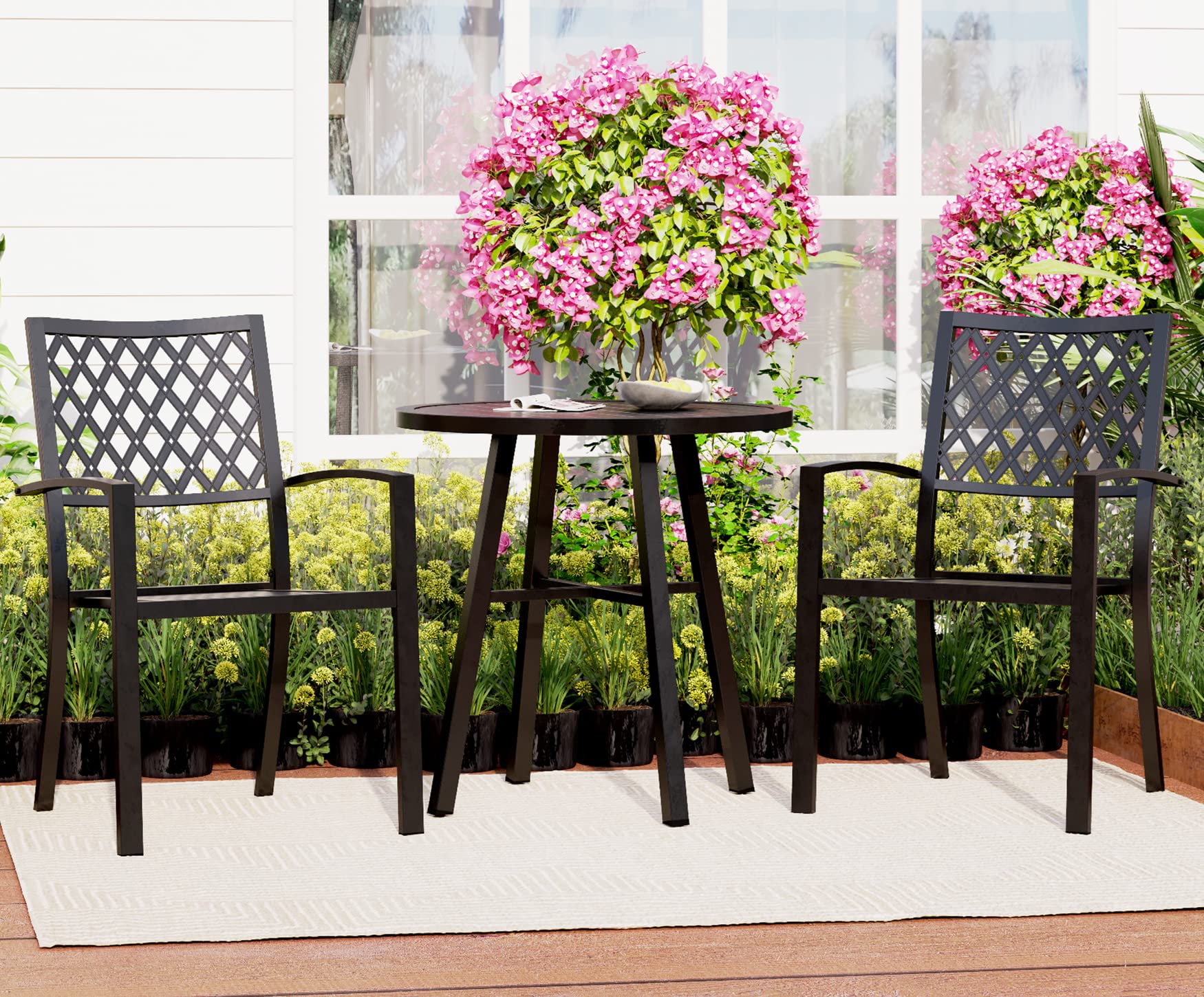MFSTUDIO Round Metal Outdoor Bistro Table - Adjustable Height Small Patio Dining Table & Side End Table for Garden, Balcony, Deck - Weather-Resistant Black Outdoor Furniture