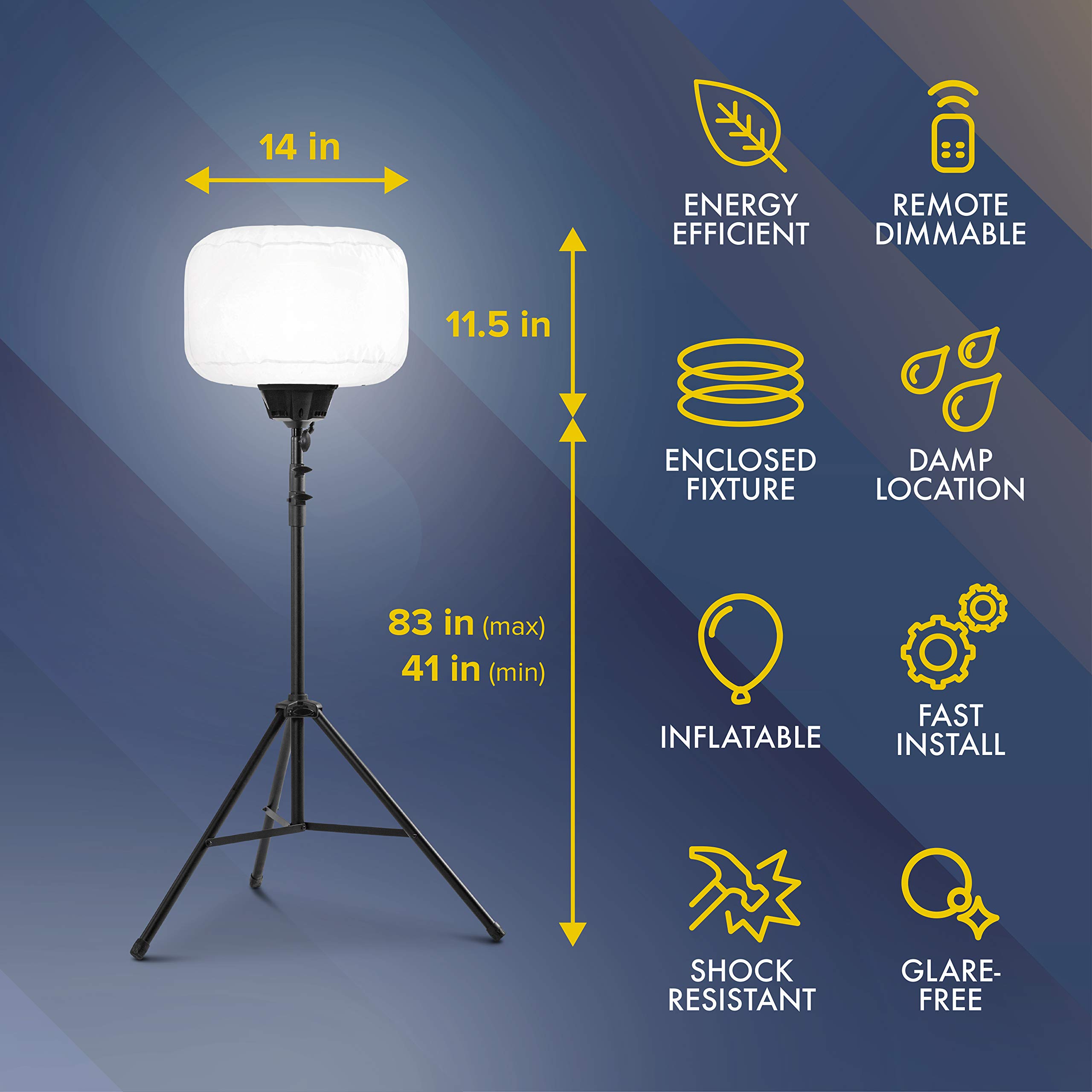 SeeDevil 7800 Lumen Portable LED Work Light - 60W Dimmable Balloon Light with Tripod | 120V 5000K Glare-Free Lighting for Indoor/Outdoor Use | Perfect for Construction Sites, Camping, Emergency Lighting & Nighttime Events