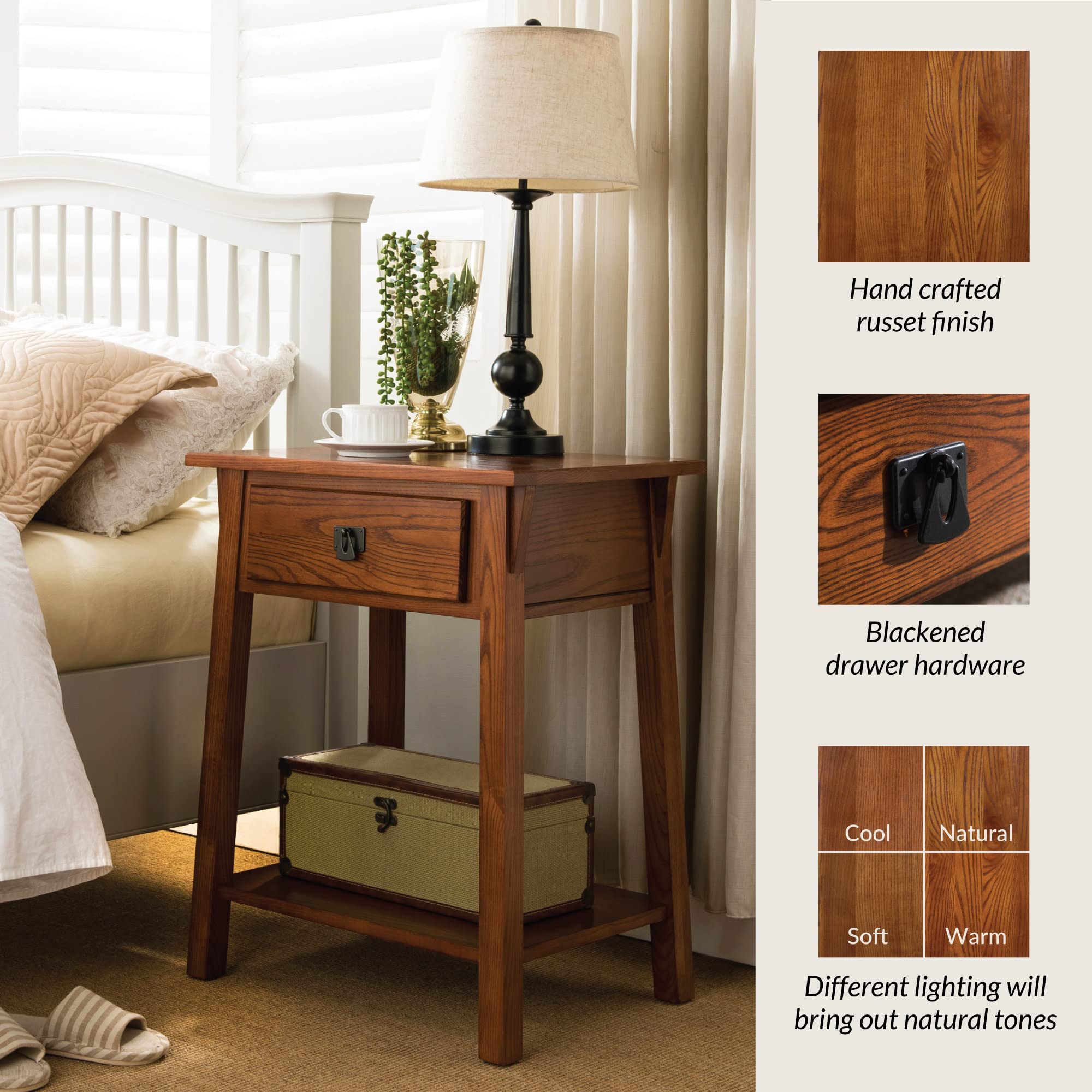 Leick Home 9066-RS Solid Wood Mission End Table with Drawer - Rustic Side Table for Living Room, Bedroom & Office - Perfect for Storing Remotes, Books & Bedside Essentials (Russet Finish)