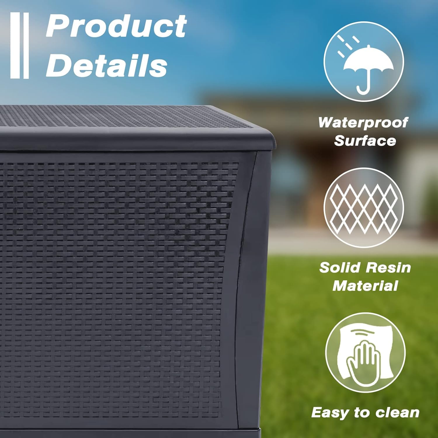 120 Gallon Resin Wicker Patio Storage Box - Outdoor Deck Box with Lockable Lid, Waterproof Garden Storage Container for Cushions, Toys & Pool Accessories - Weather-Resistant Grey Design for Backyard, Deck & Patio Organization
