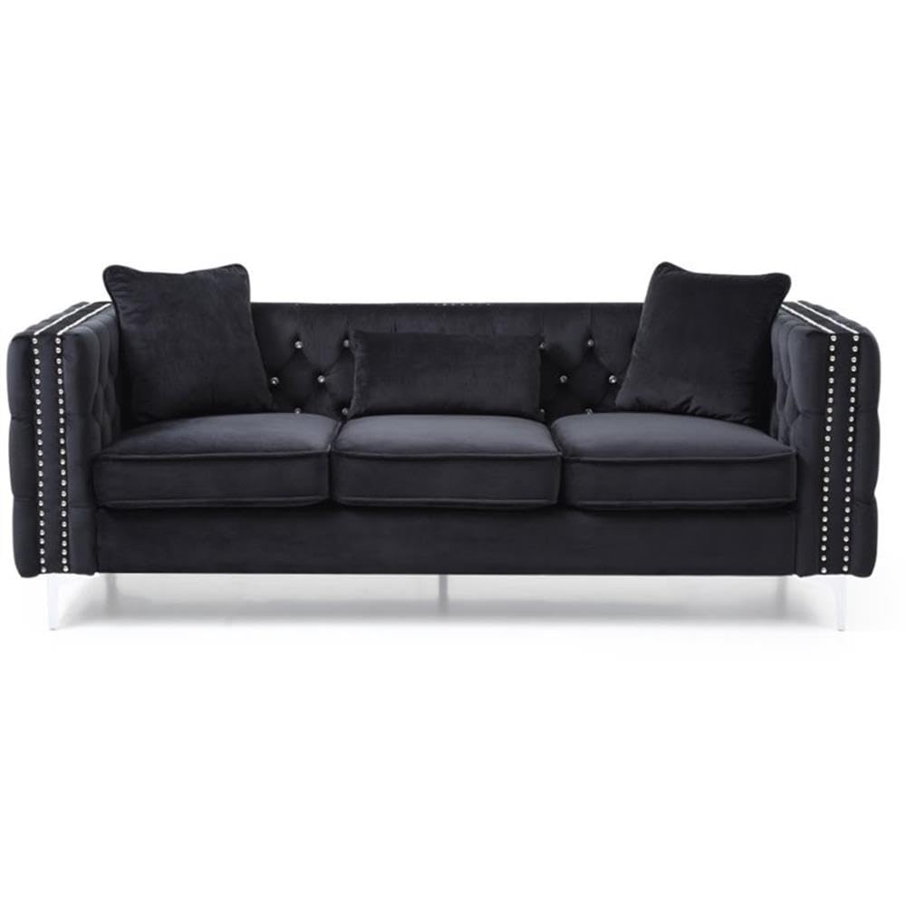 Glory Furniture Paige Velvet Sofa in Black - Luxurious Velvet Upholstered Living Room Couch for Modern Home Decor