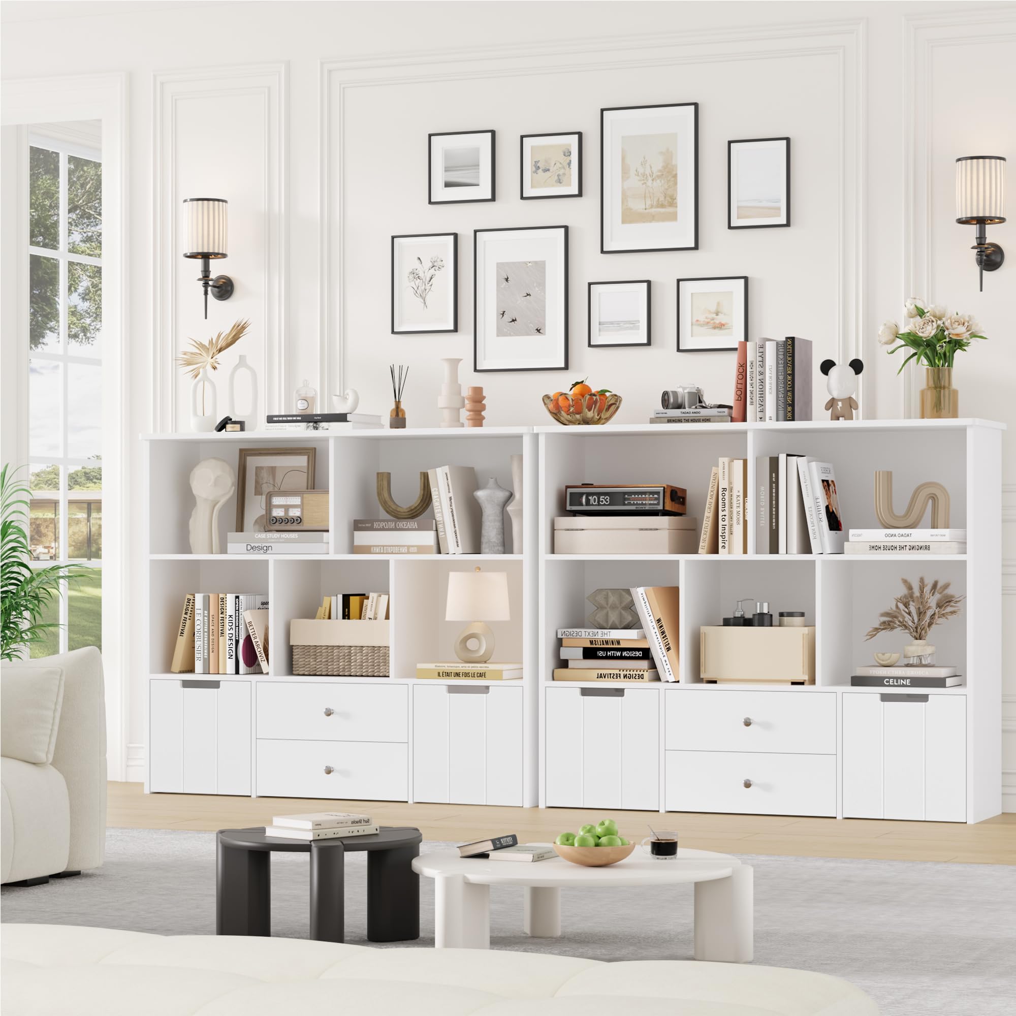 FOTOSOK 4-Drawer Toy Storage Organizer with Wheels & 5 Cubbies - Multifunctional Kids Playroom Furniture for Toys, Books & Crafts - White (Perfect for Nursery, Daycare & Home Organization)