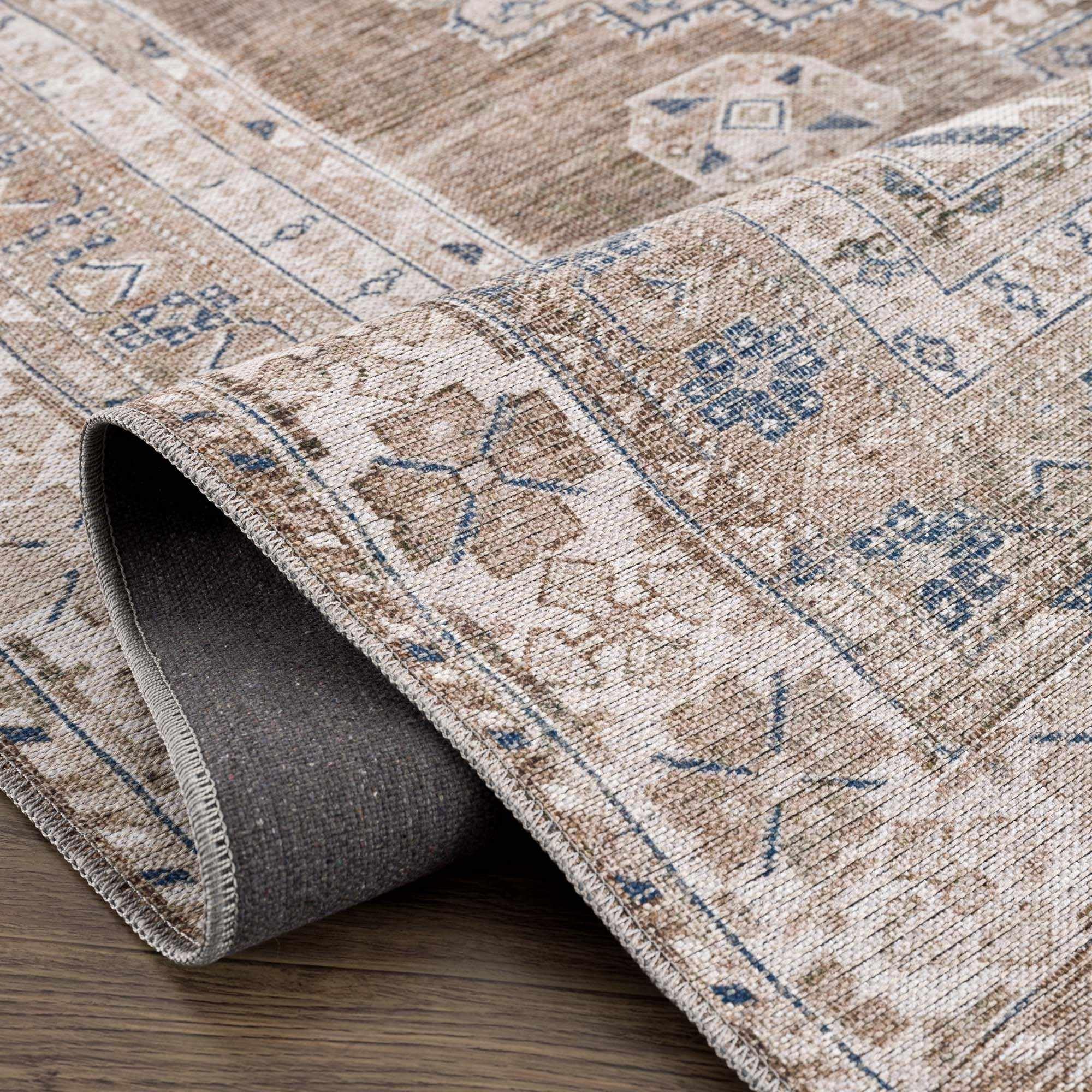 Machine Washable Vintage Distressed Oriental Medallion Area Rug - Stain & Water Resistant - 9'3
