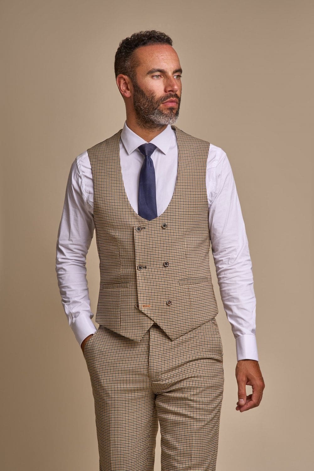 Cavani Elwood Men's 3 Piece Grey Houndstooth Skinny Fit Suit - Formal Business Attire for Weddings, Office & Special Occasions