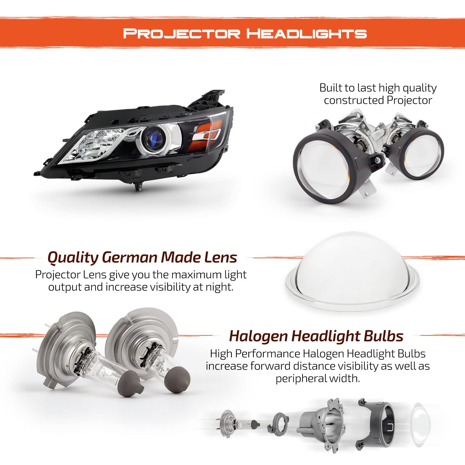 AKKON Black HID/Xenon Projector Headlights for 2014-2020 Chevy Impala Sedan (Non-AFS Type) - Left & Right Pair - Upgrade Your Night Driving Safety
