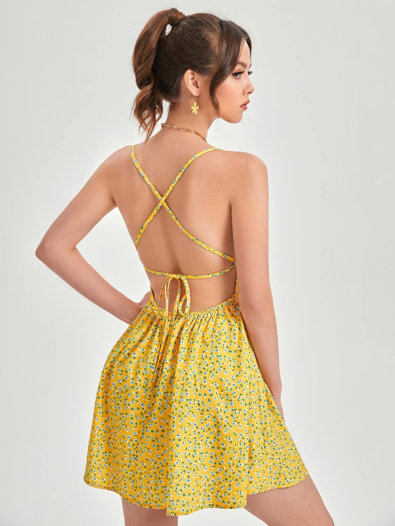 KOLANDA 2022 Women's Floral Lace Up Cami Dress - Summer Sleeveless Mini Dress for Party, Beach, Vacation & Date Night | Sexy Casual Sundress with Adjustable Straps