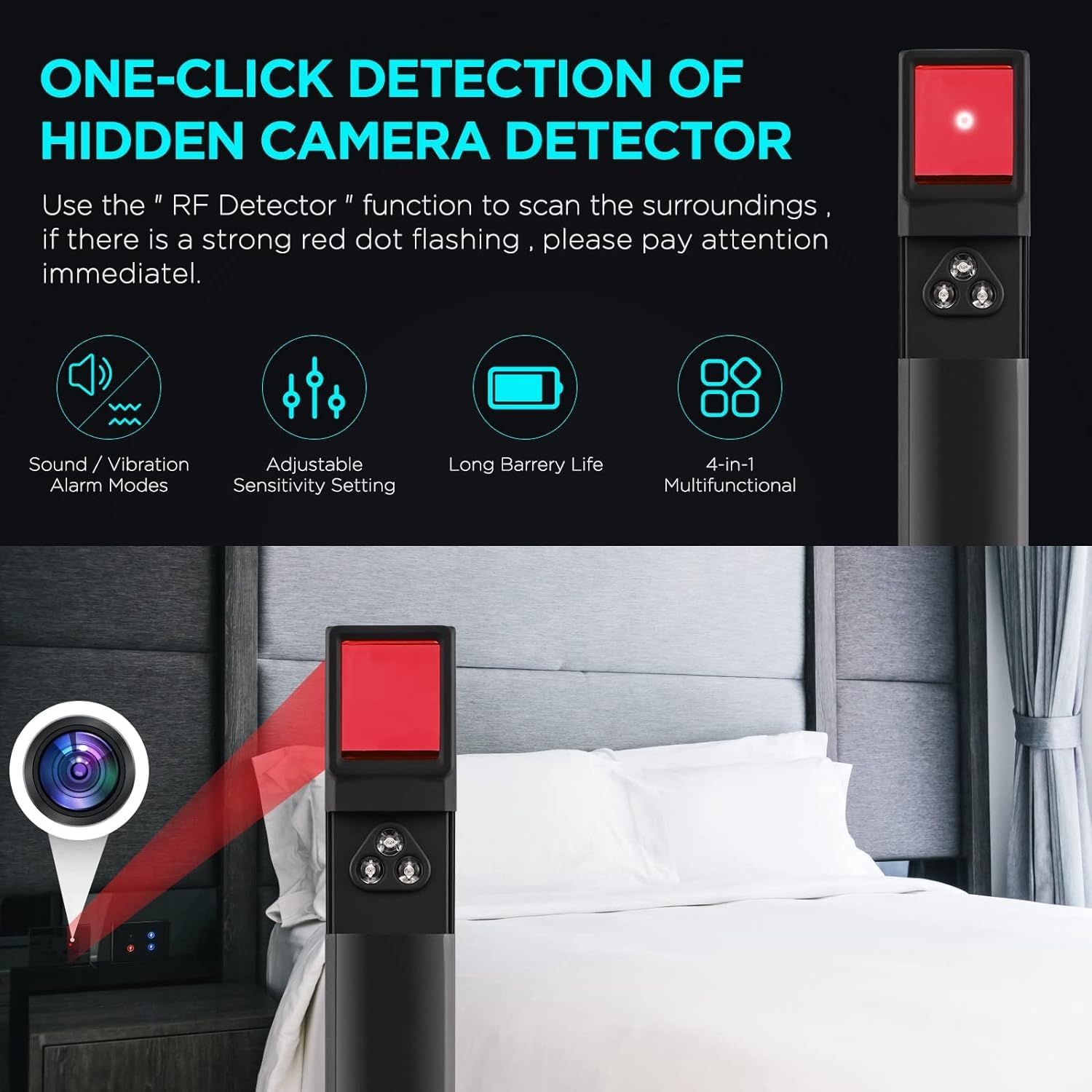 Hidden Camera & GPS Detector - 5-Level Sensitivity Anti-Spy Device for Home, Office & Travel Security | Privacy Protection Scanner