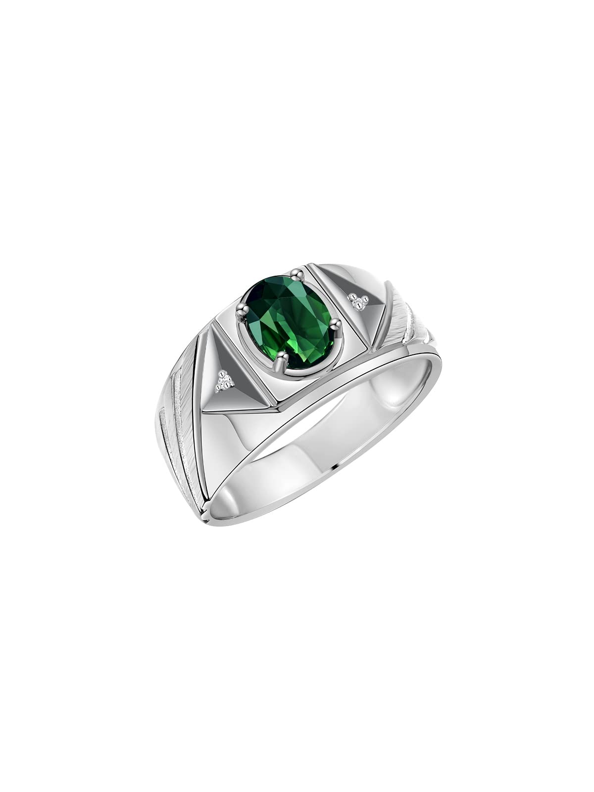 Rylos Men's Sterling Silver Designer Rings – 8x6MM Oval Gemstone & Diamond Accents – Classic Birthstone Rings (Sizes 8-13) – Perfect for Weddings, Anniversaries & Gifts