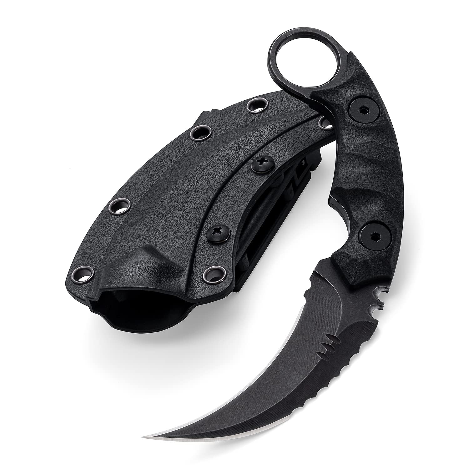 D2 Steel Fixed Blade Tactical Knife with G10 Handle - Double Edged Sharp Claw Knife for EDC, Outdoor Survival, Hiking & Camping - Includes Kydex Sheath (Black/Black) | Perfect for Bushcraft, Hunting, and Emergency Preparedness