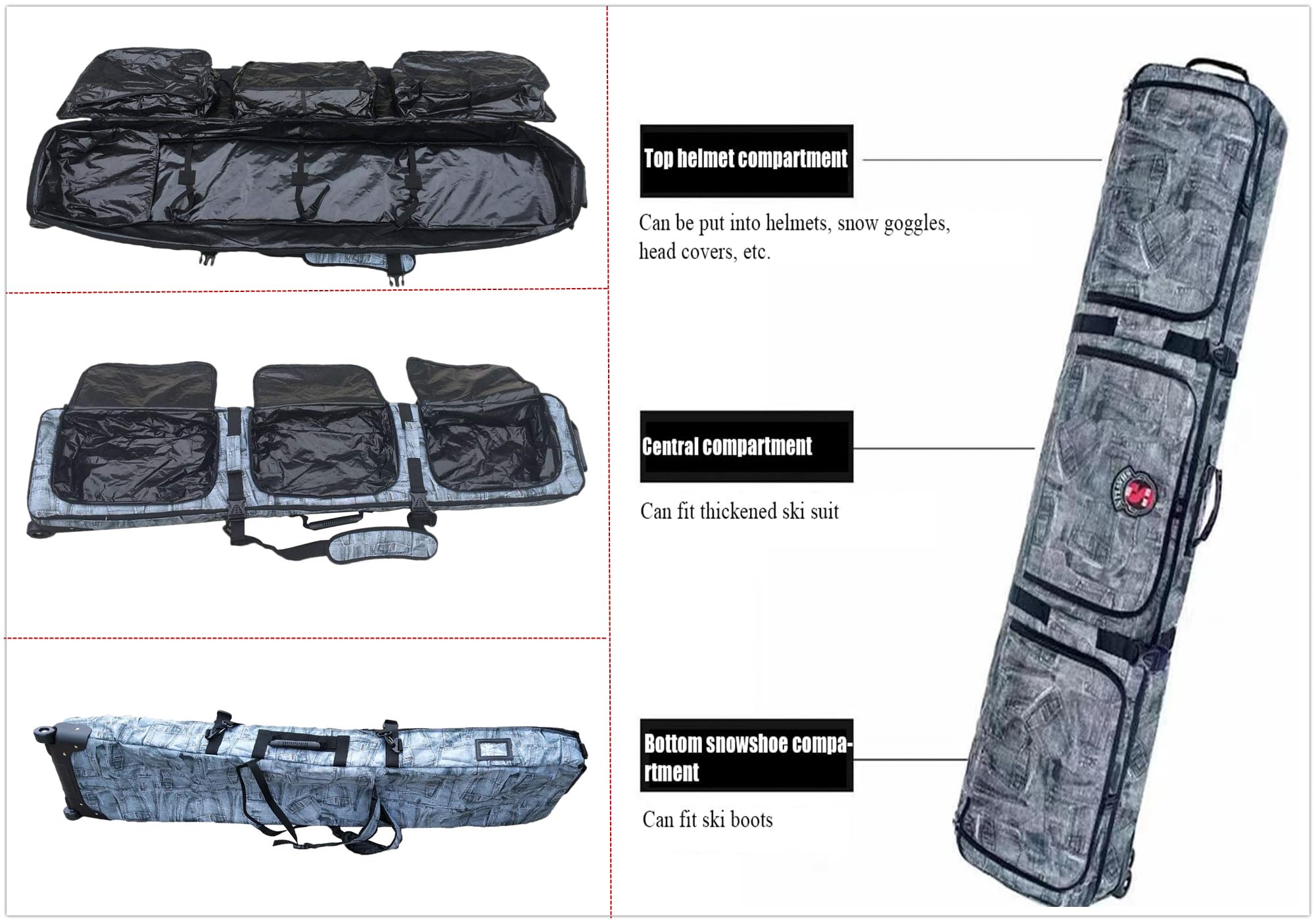 **UNISTRENGH Padded Waterproof Snowboard Travel Bag for Air Travel - Fits Up to 165cm Snowboards - Durable & Lightweight for Ski Trips & Winter Vacations**