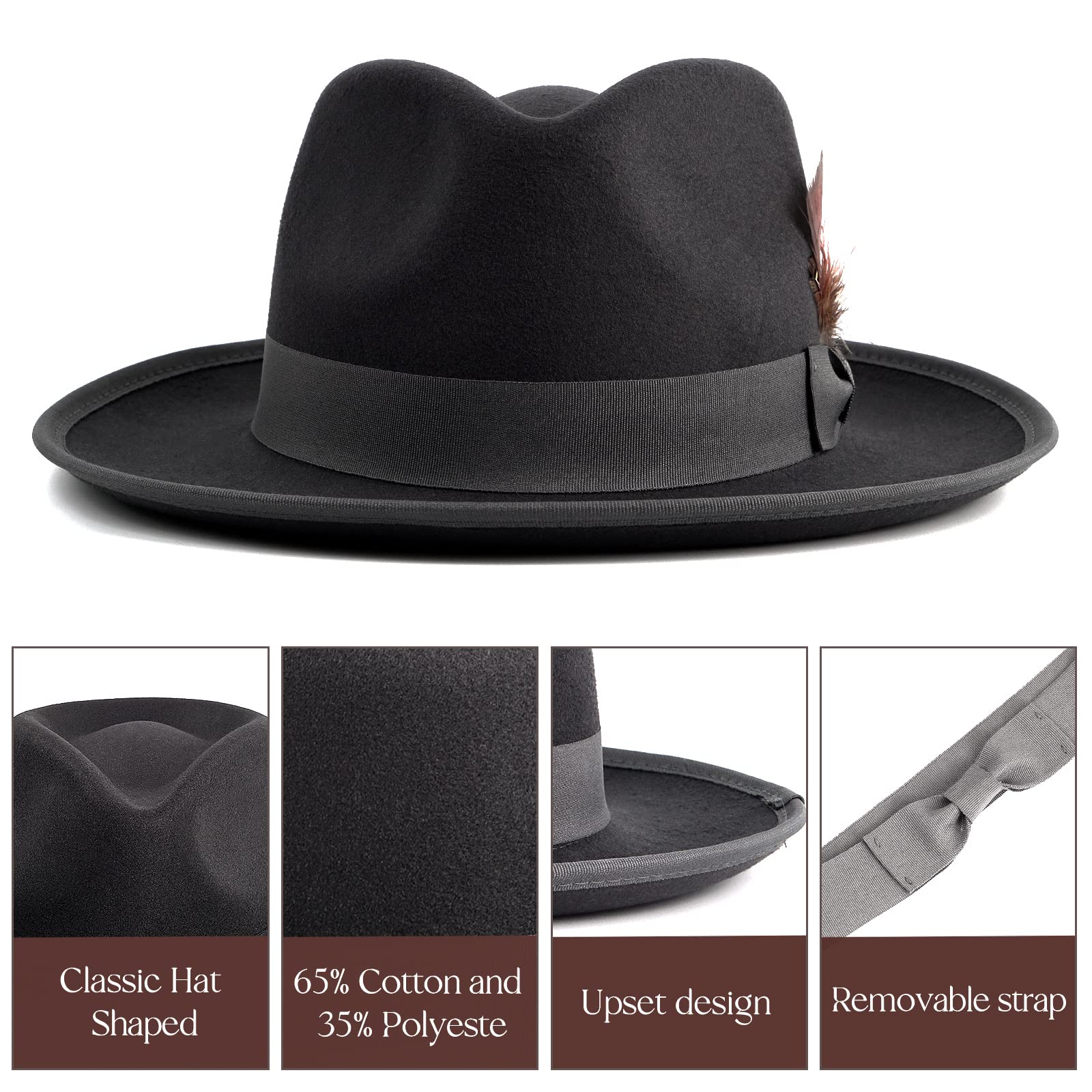 Stylish FADACHY Fedora Hat for Men & Women - Wide Brim Felt Dress Hat, Panama Trilby Hat - Perfect for Outdoor Events, Weddings & Fashion Accessories