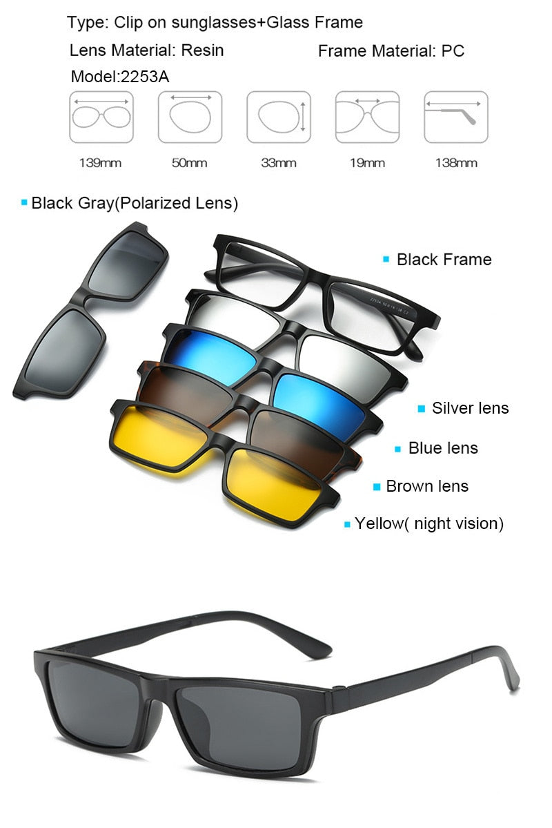 Brightzone Unisex Full Rim Square TR90 Eyeglasses with Clip-On Sunglasses JS3356A - Lightweight & Durable for Outdoor Activities, Driving, and Fashion
