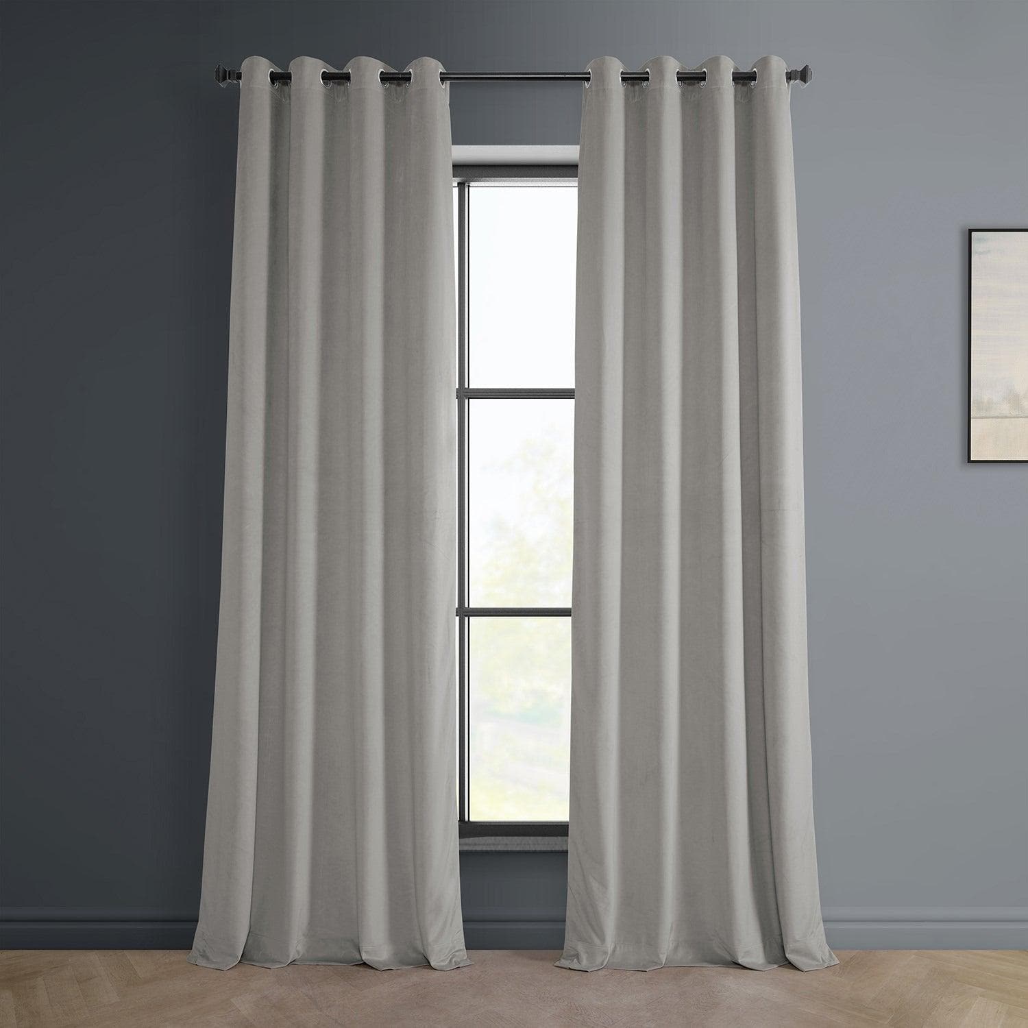 City Grey Grommet Heritage Plush Velvet Blackout Curtains for Bedroom & Living Room - Thermal Insulated Window Drapes for Home Decor