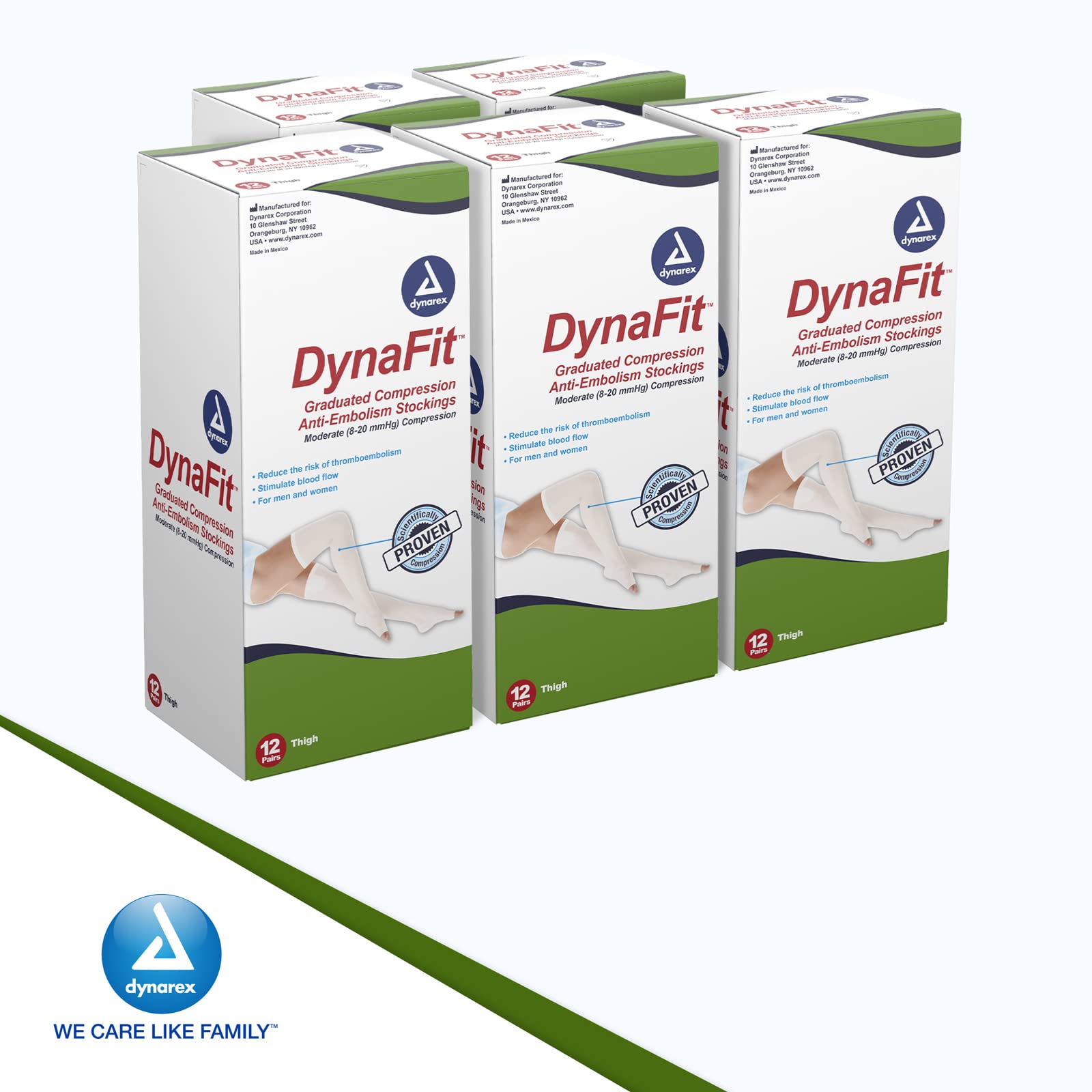 Dynarex DynaFit Thigh High Compression Stockings 8-20 mmHg for Blood Clot Prevention, Pain Relief & Varicose Veins - White (Case of 60) - Ideal for Nurses, Travelers & Post-Surgery Recovery