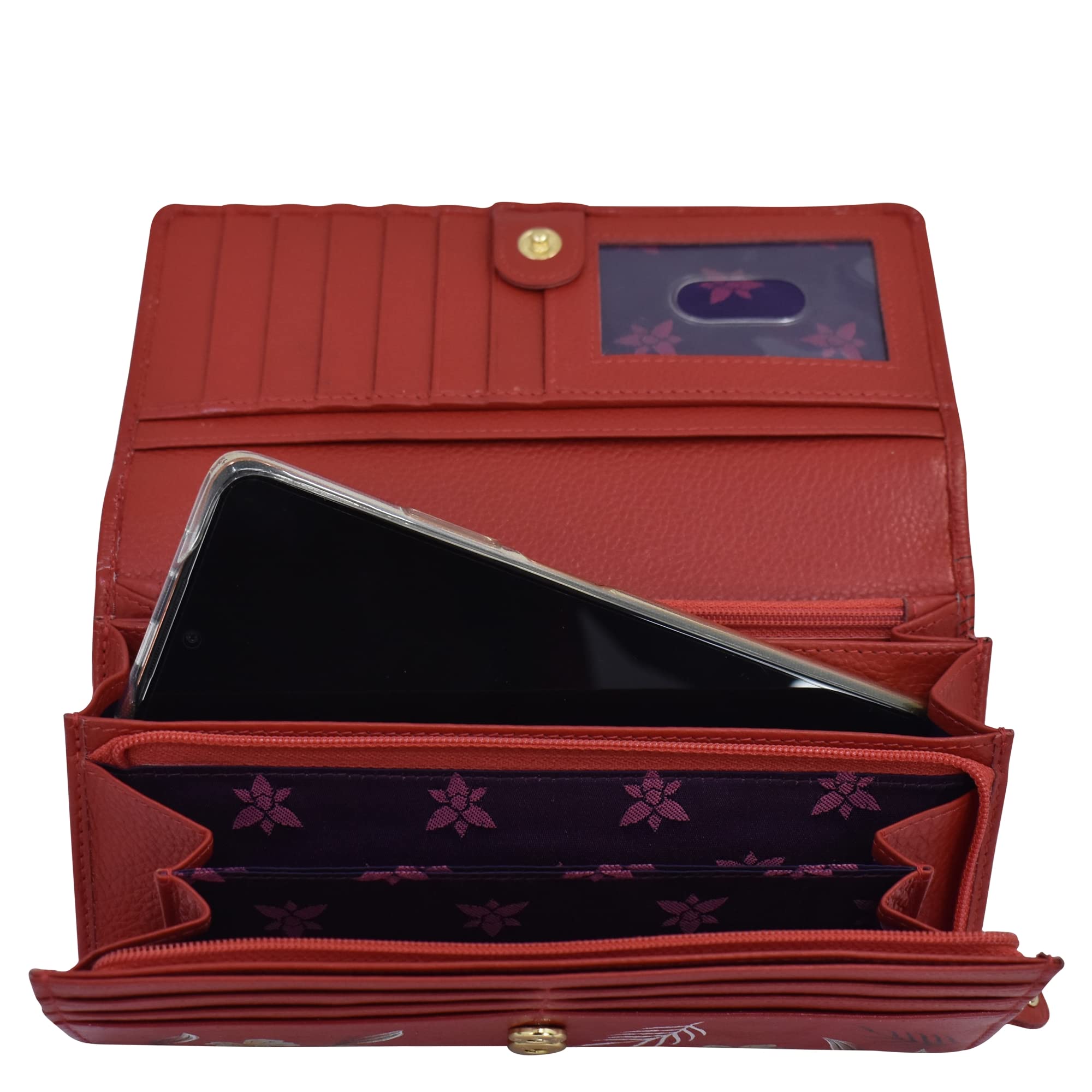 Anuschka Women's Hand-Painted Genuine Leather RFID Blocking Accordion Flap Wallet - Stylish & Secure Wallet for Travel, Shopping, and Everyday Use