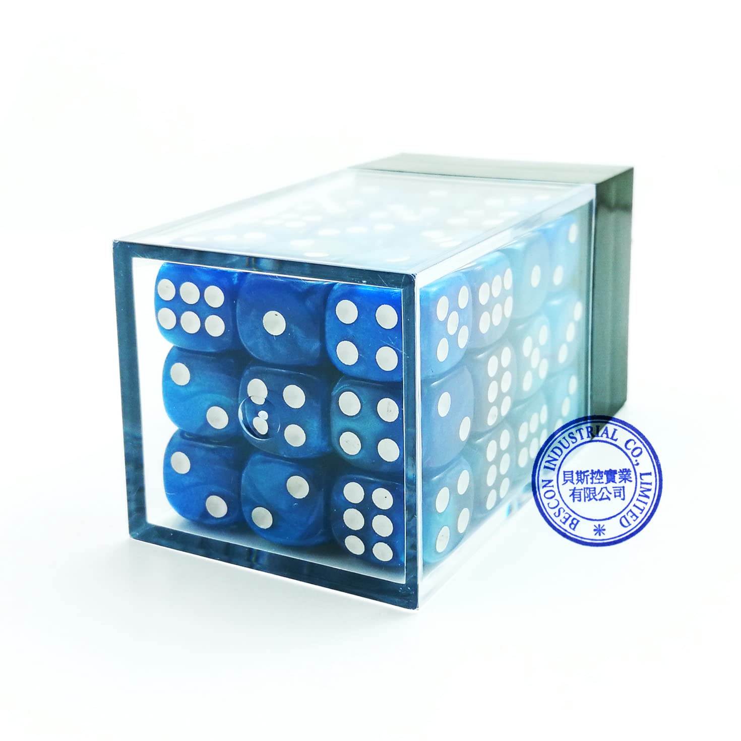 Bescon 12mm Six-Sided Dice Set - 36 Marble Blue Dice in Brick Box | Perfect for Board Games, RPGs, Math Education & Casino Night