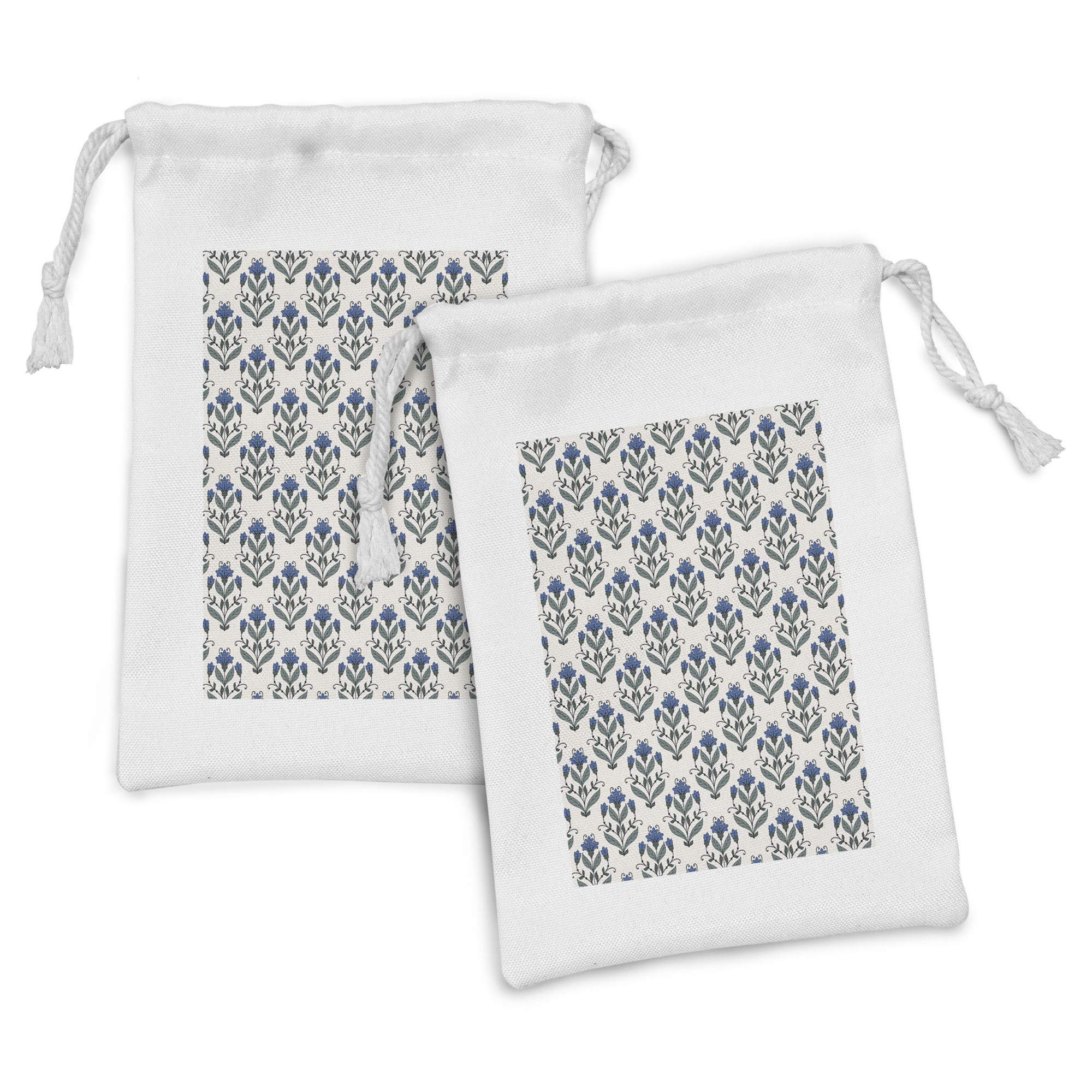 Ambesonne Floral Fabric Pouch Set of 2 - Vintage Leaves & Blossom Drawstring Bags for Toiletries, Makeup, Jewelry & Travel Essentials (9