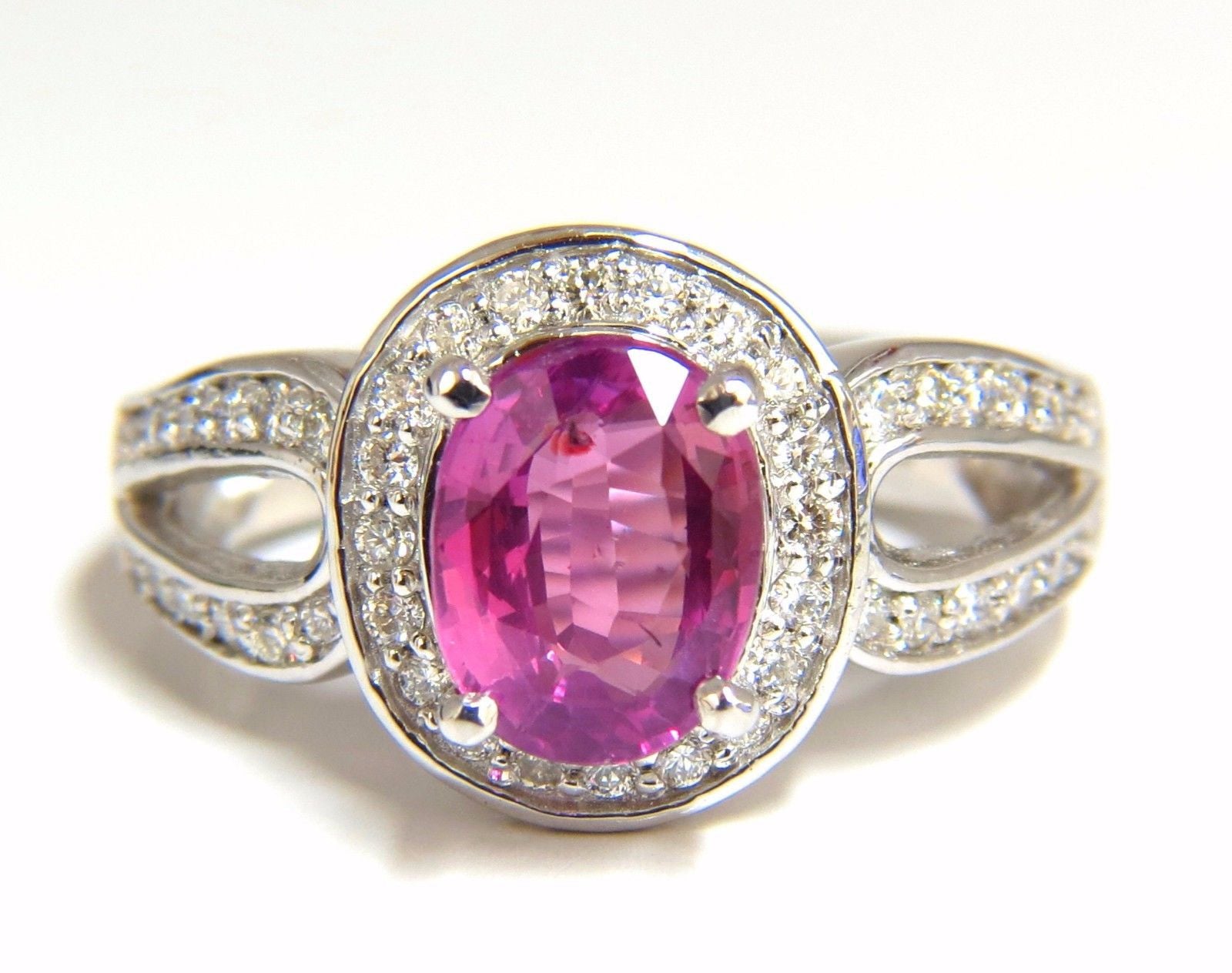 2.68ct Natural Vivid Pink Sapphire & Diamond Ring in 18K Gold Split Shank Setting - Elegant Engagement, Anniversary Gift for Her