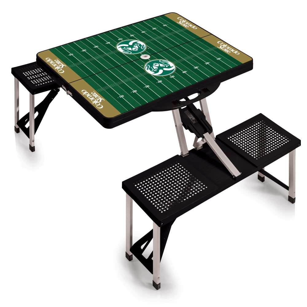 **PICNIC TIME NCAA Colorado State Rams Football Field Folding Picnic Table - Portable Camping & Outdoor Table with Umbrella Hole - Perfect for Tailgating, BBQs, and Beach Trips (Black)**
